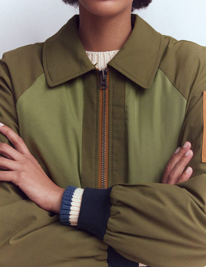 Borg Detail Bomber Jacket-Woodland Green-3