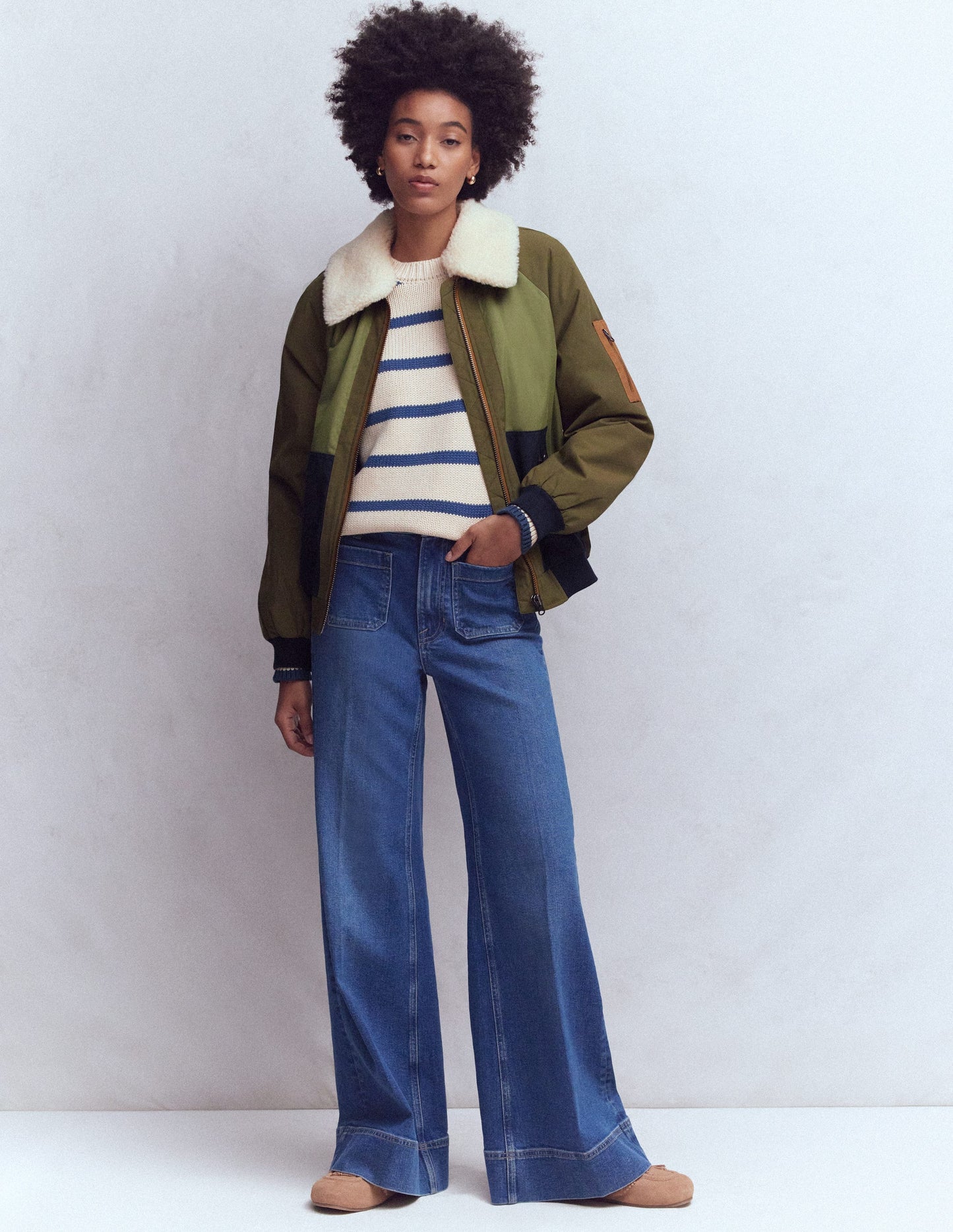 Borg Detail Bomber Jacket-Woodland Green