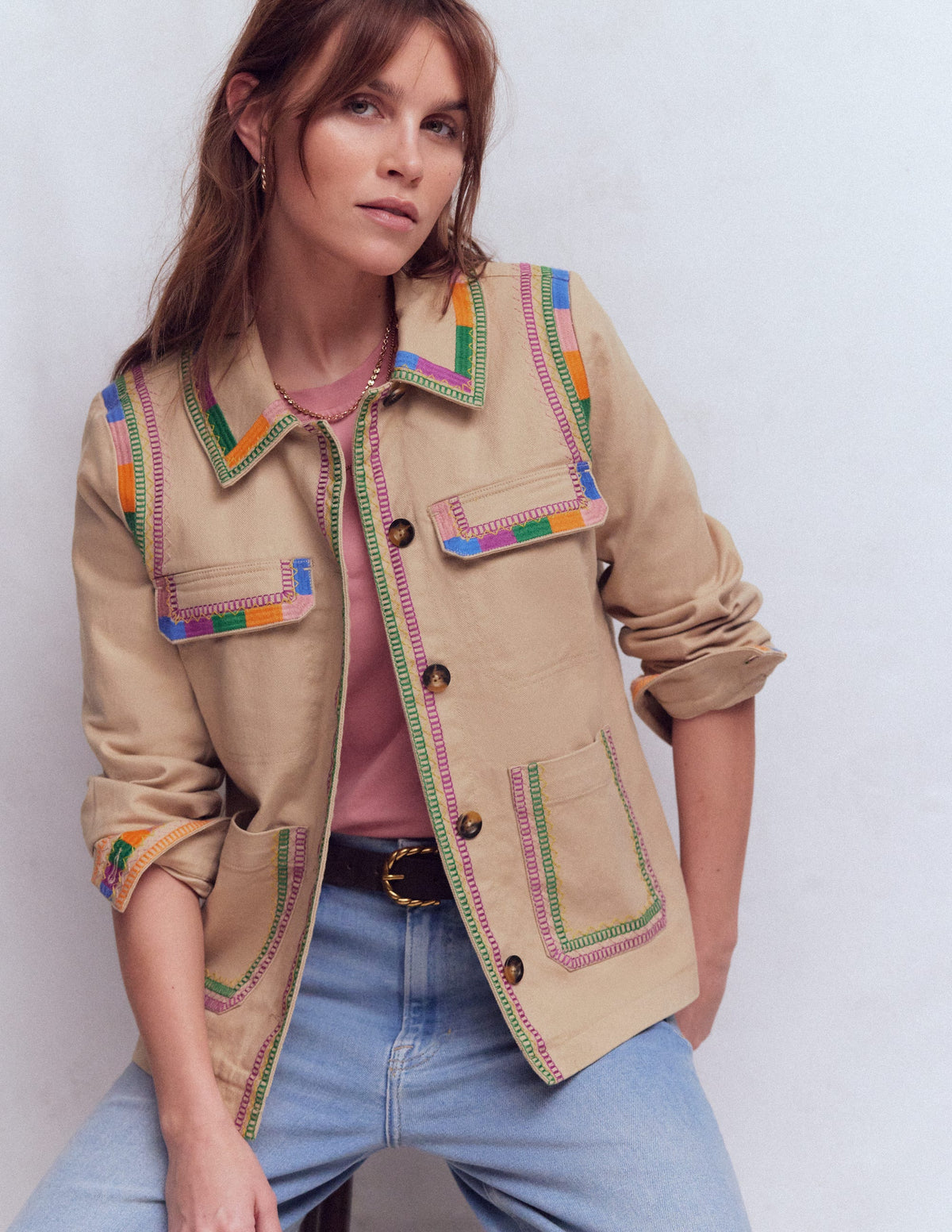 Embroidered Utility Jacket-Camel - Image 1