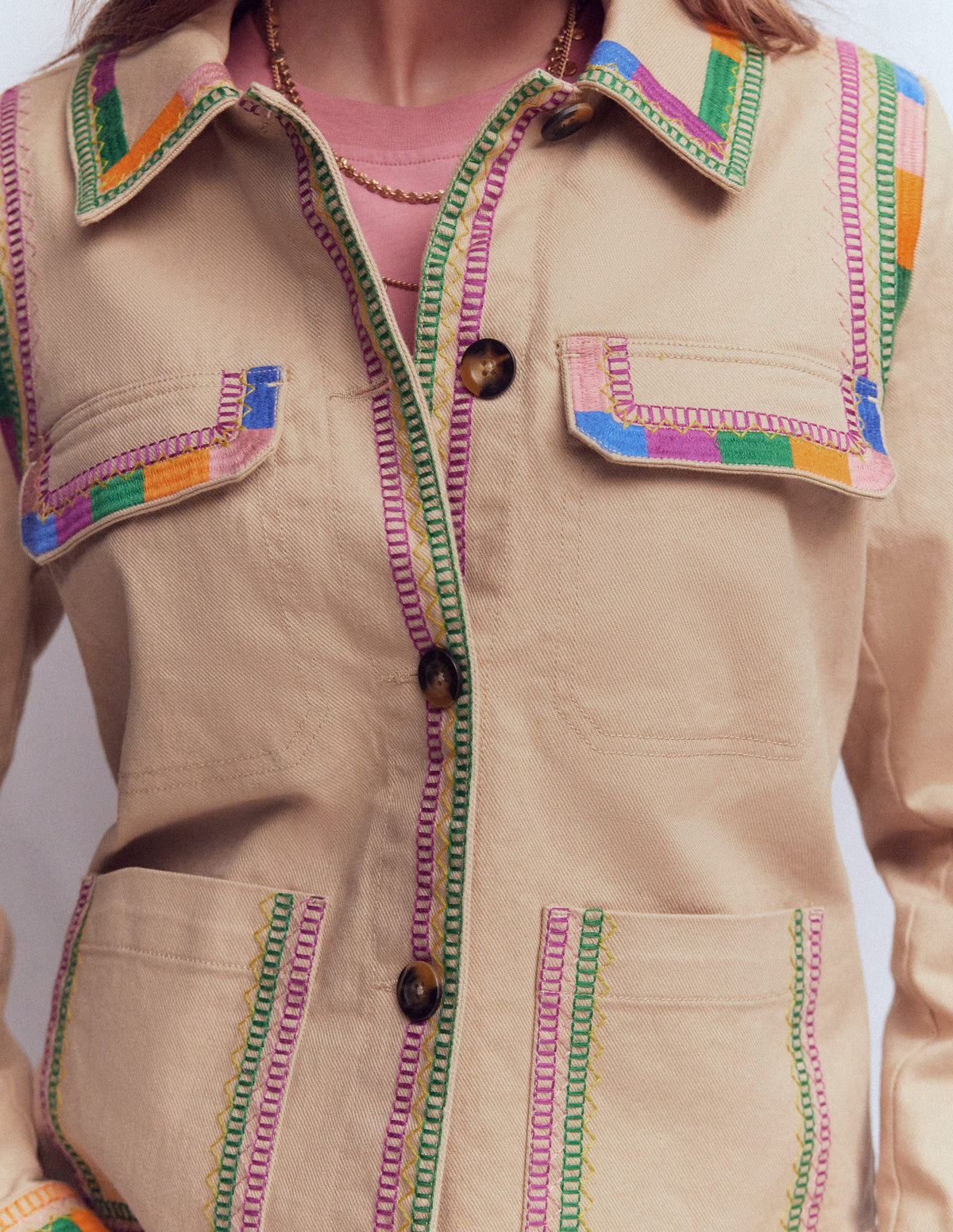 Embroidered Utility Jacket-Camel - Image 2