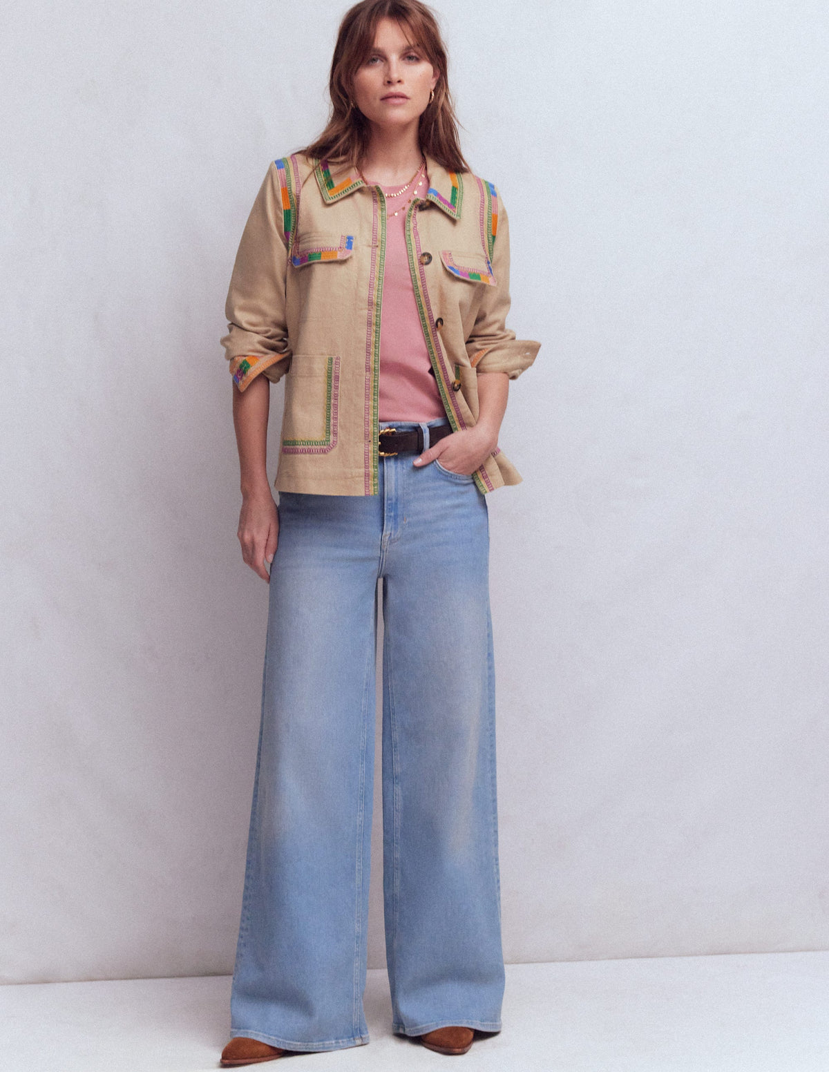 Embroidered Utility Jacket-Camel - Image 4