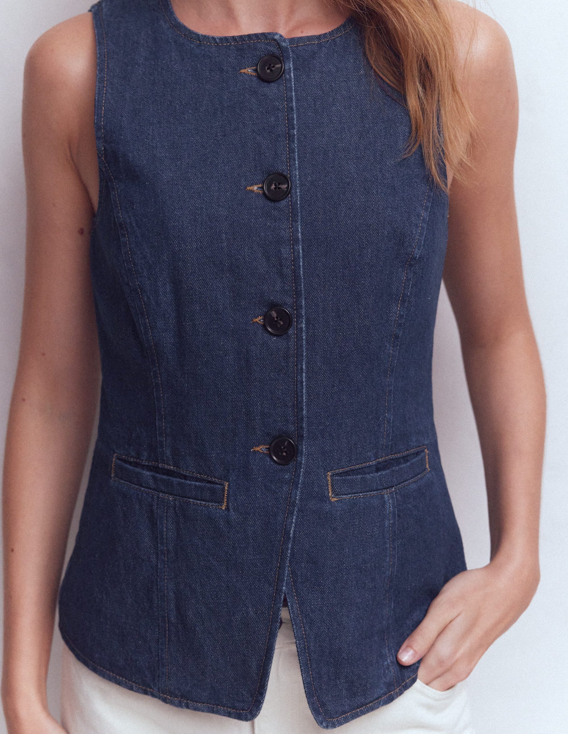 Denim Waist Coat-Indigo Denim-3