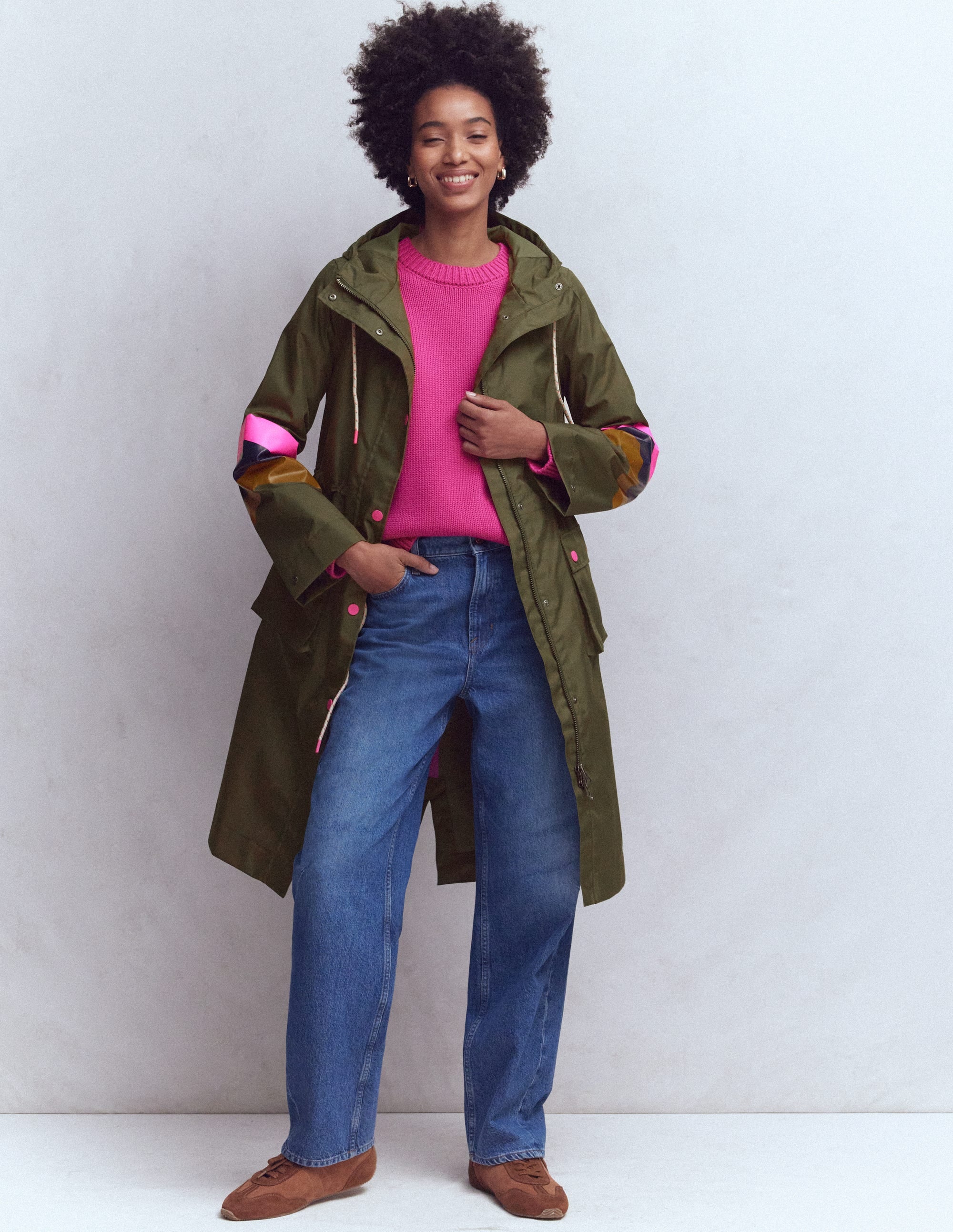 Striped Longline Rain Mac-Woodland Green Stripe | Boden Global