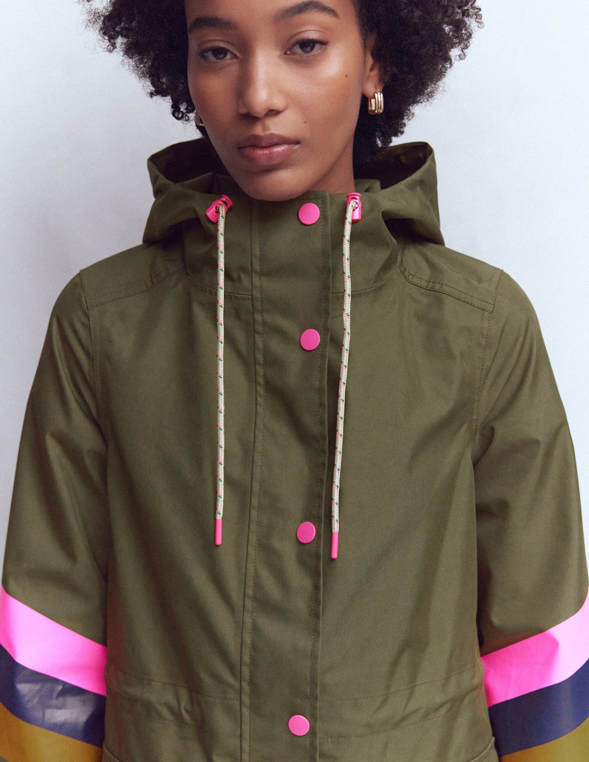 Striped Longline Rain Mac-Woodland Green Stripe-5