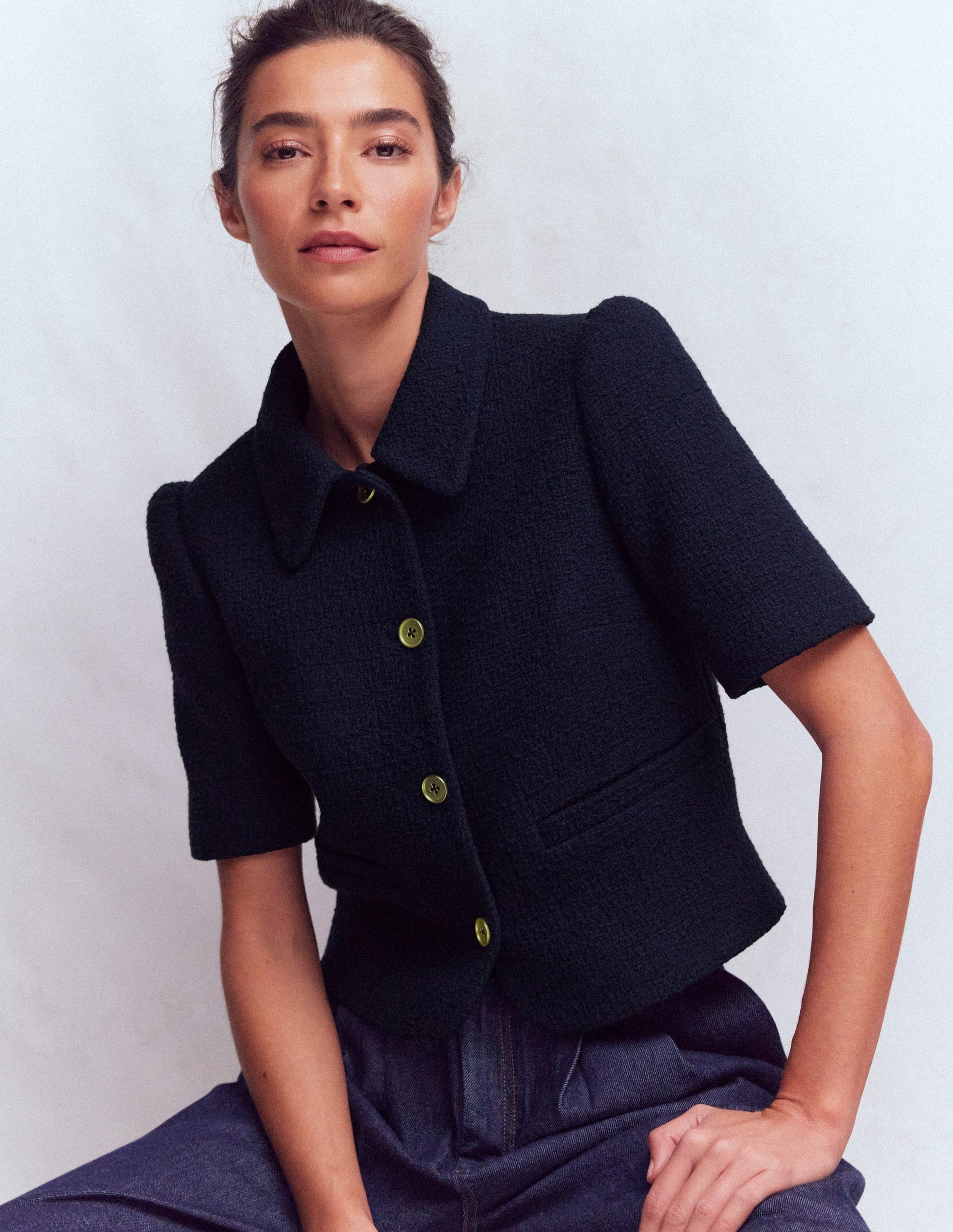 Short Sleeve Textured Jacket-Navy-1