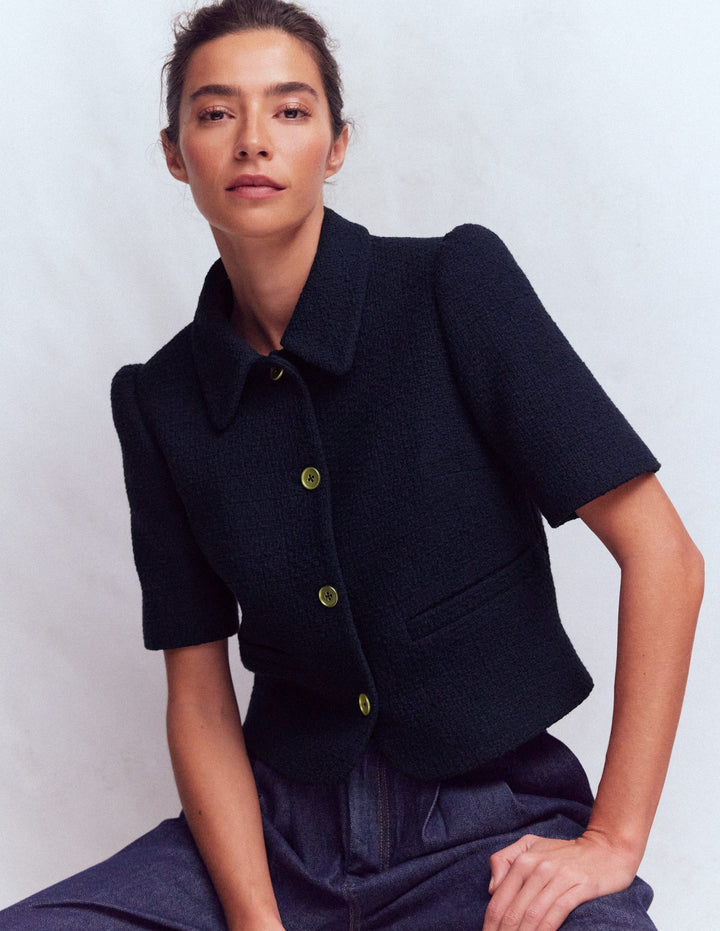 Short Sleeve Textured Jacket-Navy