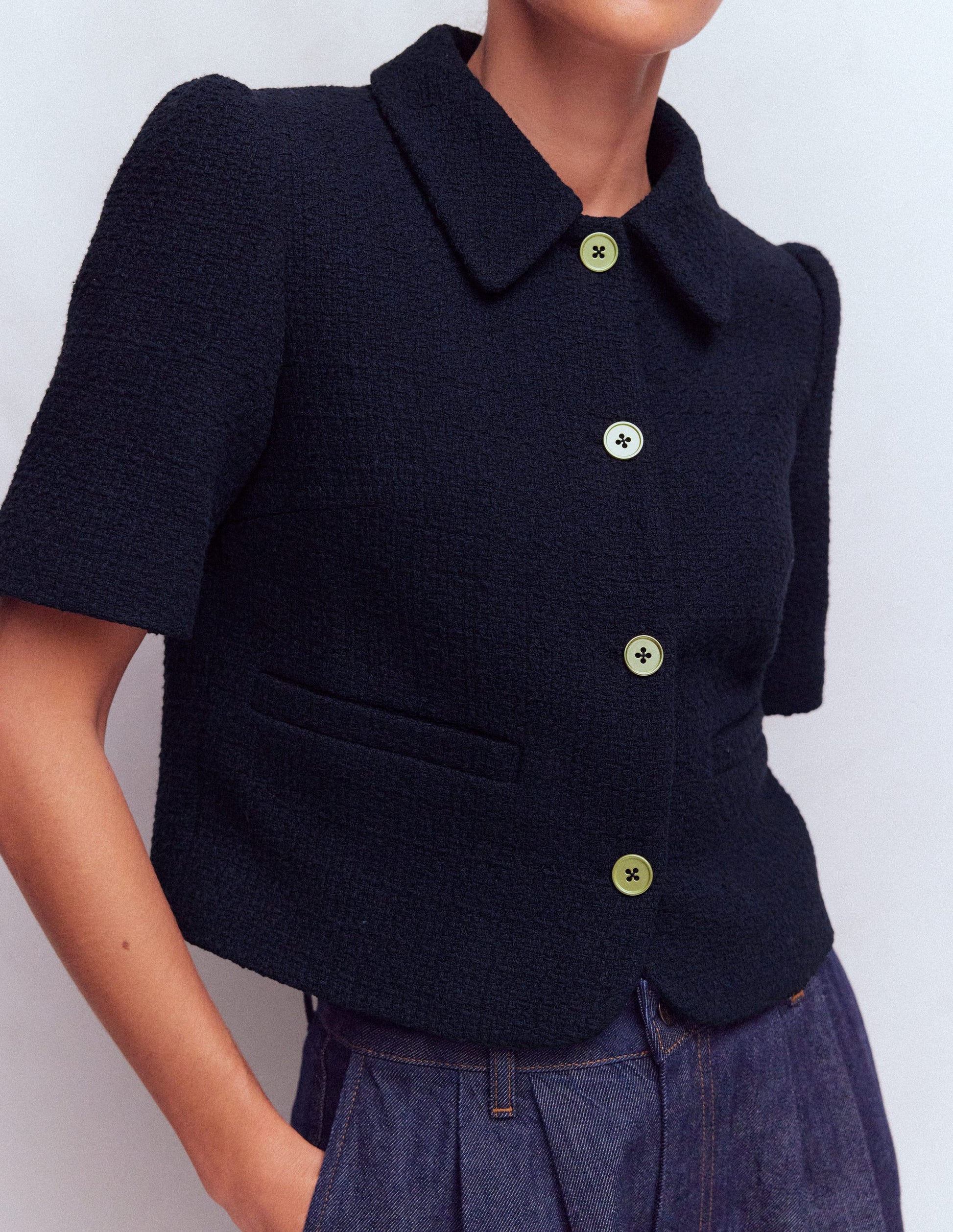 Short Sleeve Textured Jacket-Navy-2