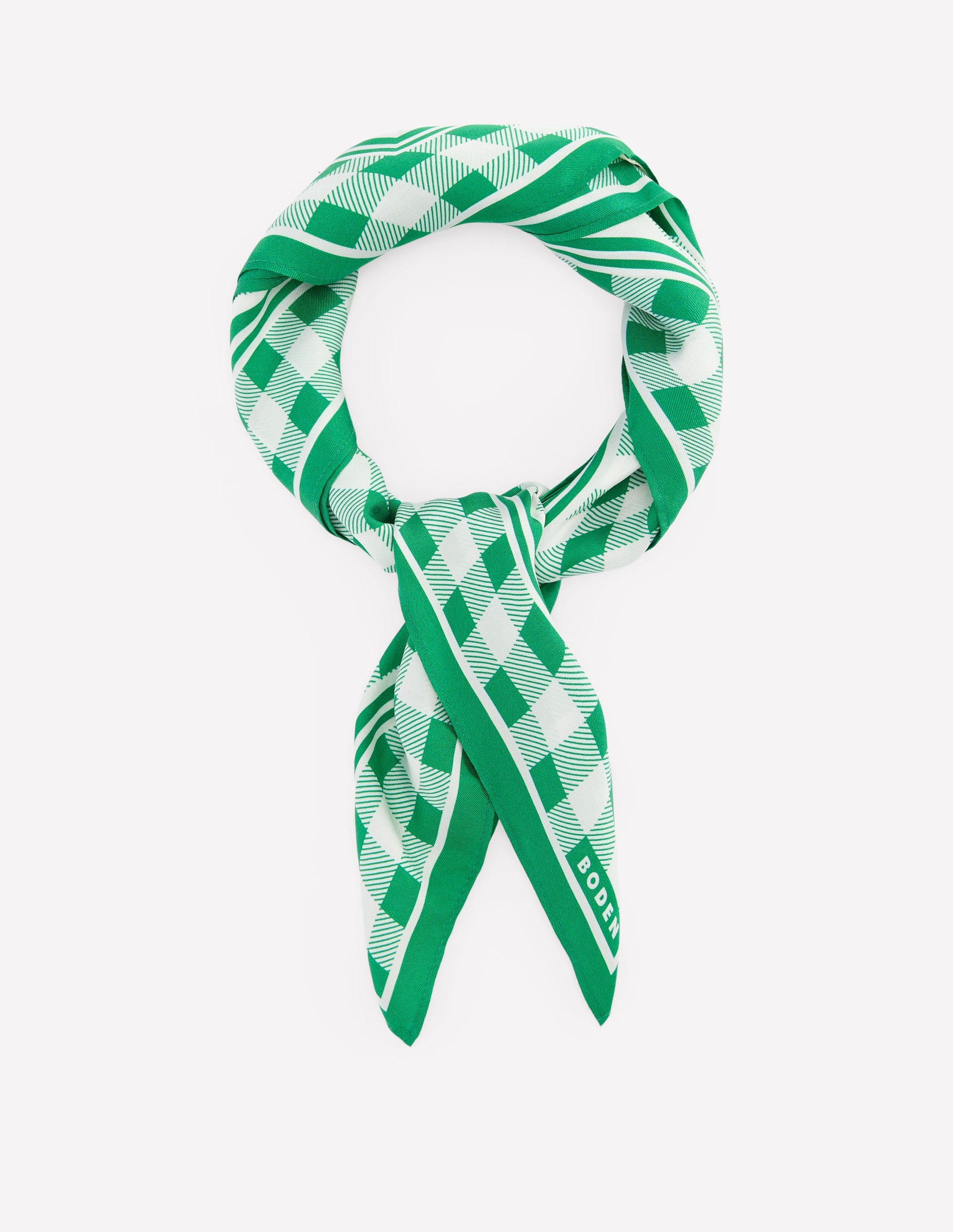Elisabeth Silk Square Scarf-Green Gingham-1