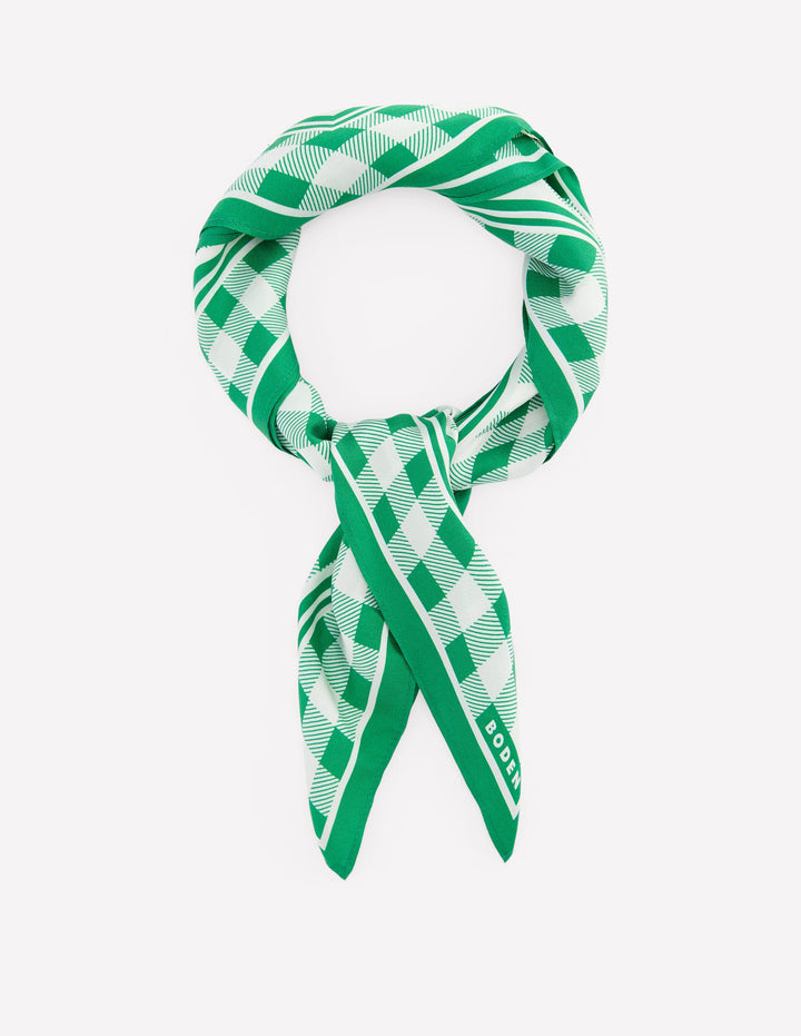 Silk Square Scarf-Green Gingham