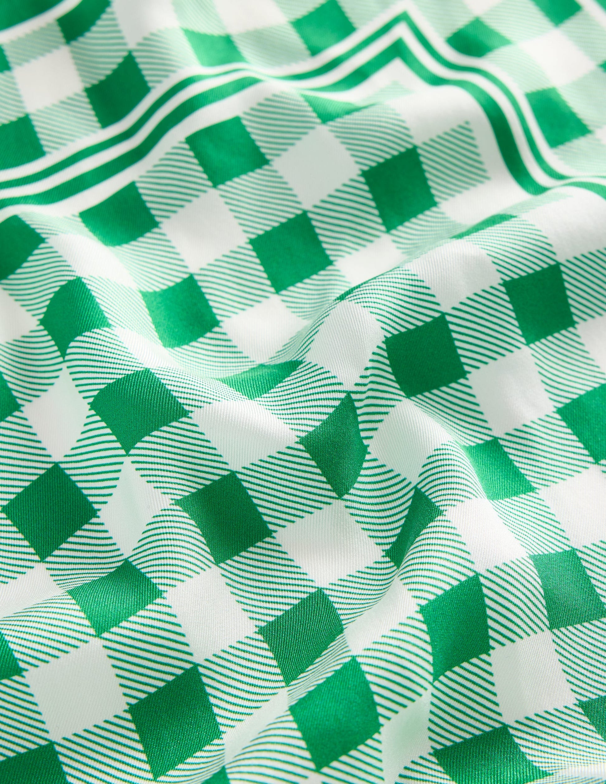 Elisabeth Silk Square Scarf-Green Gingham-3