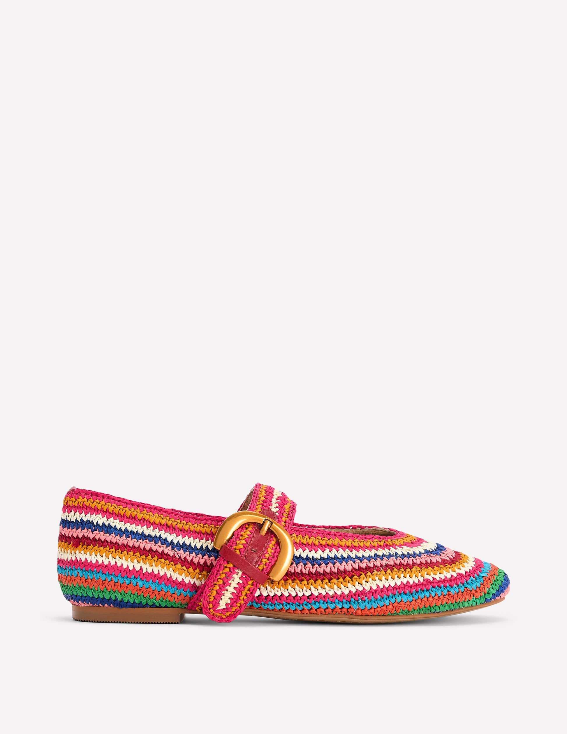 Kylie Flat Buckle Mary Janes-Multi Raffia-1