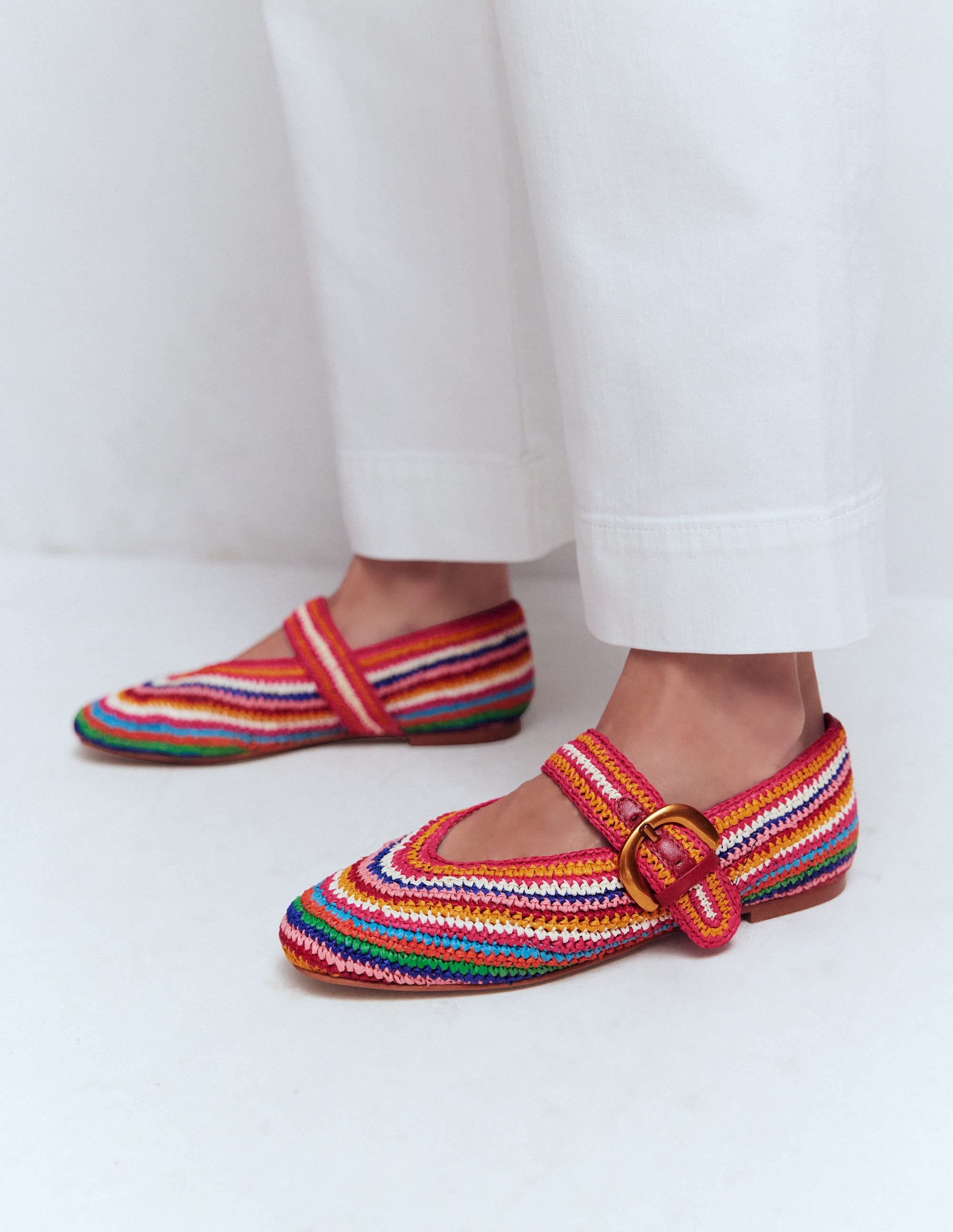 Kylie Flat Buckle Mary Janes-Multi Raffia - Image 2