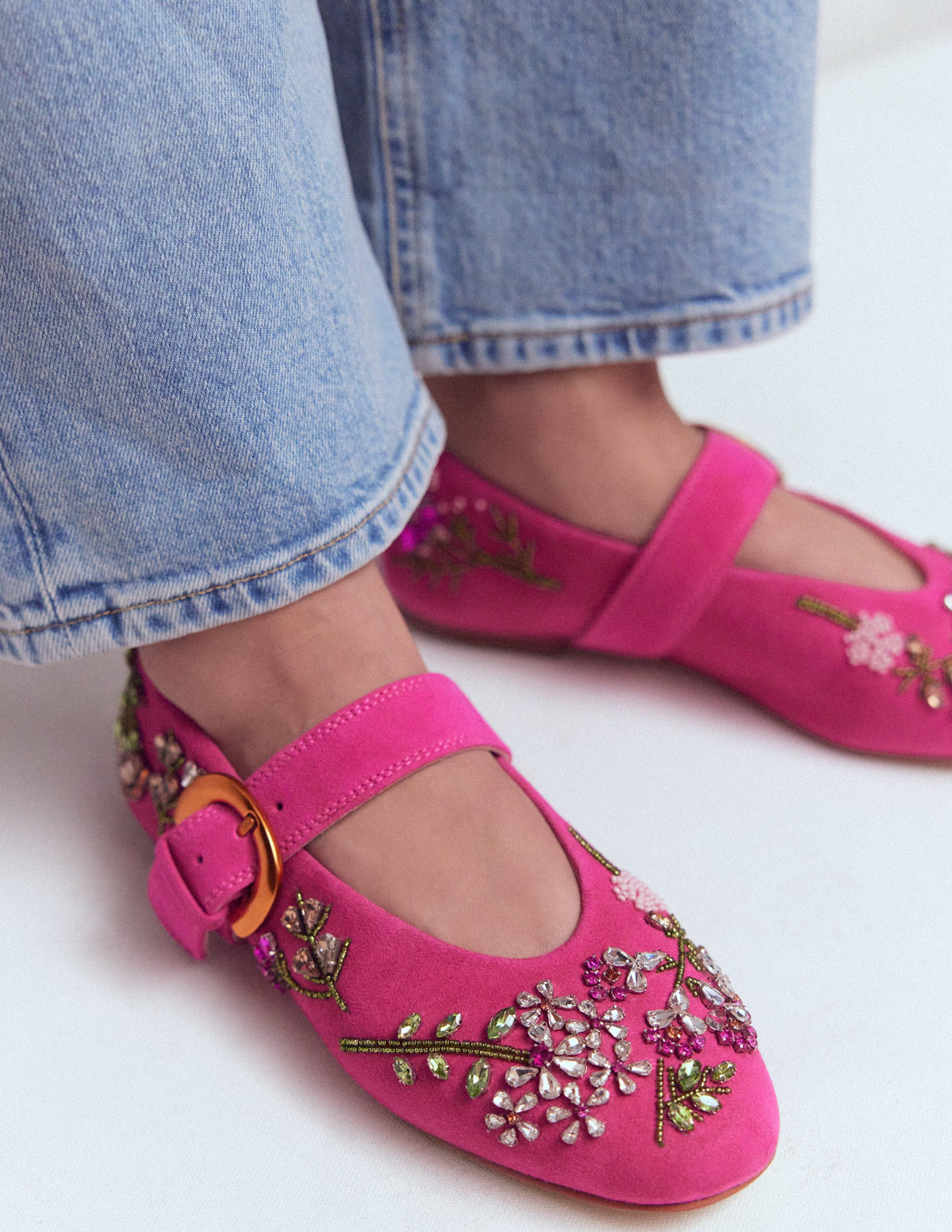 Kylie Flat Buckle Mary Janes-Embellished Pink - Image 2