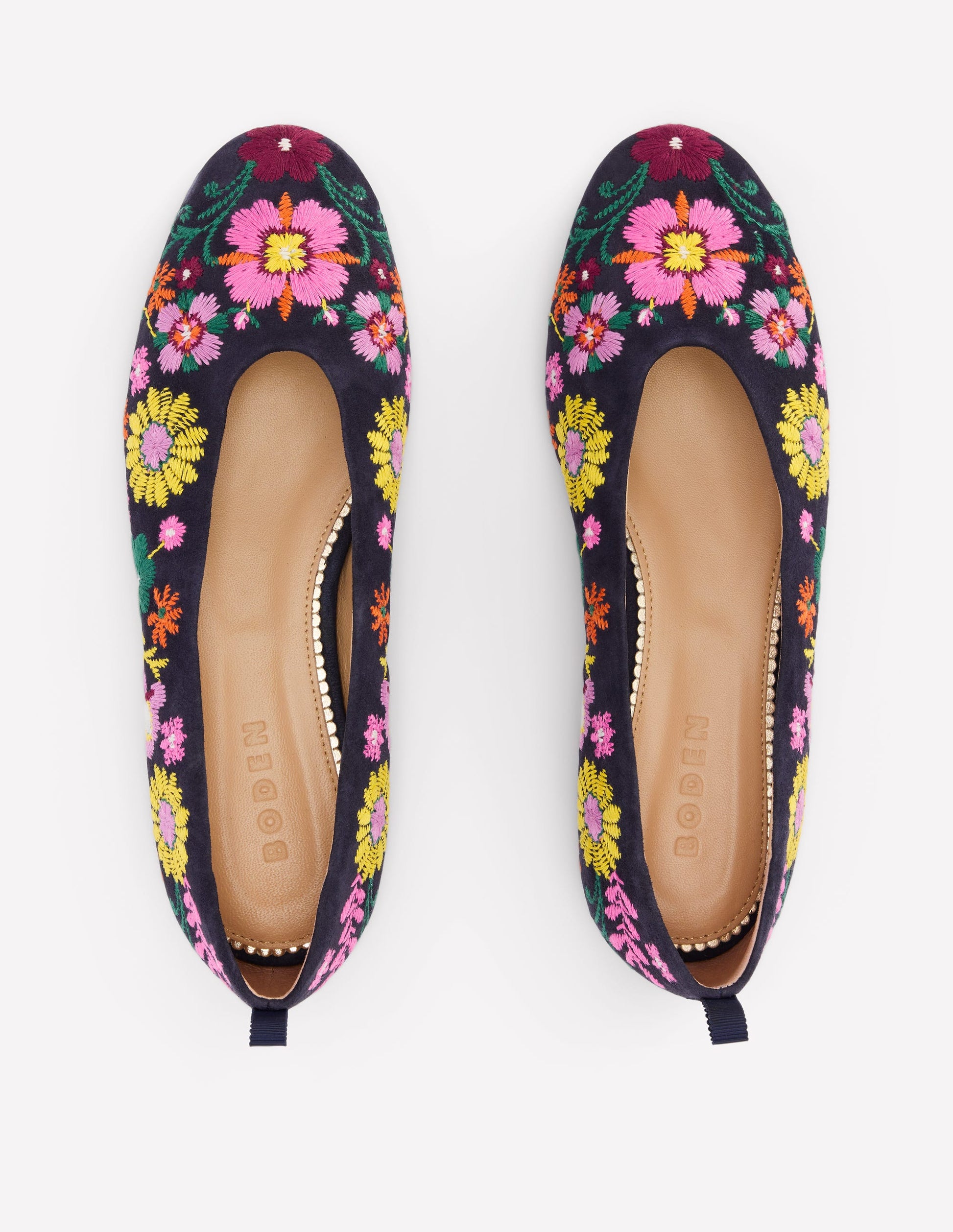 High Cut Ballet Flats-Navy/Embroidery-6