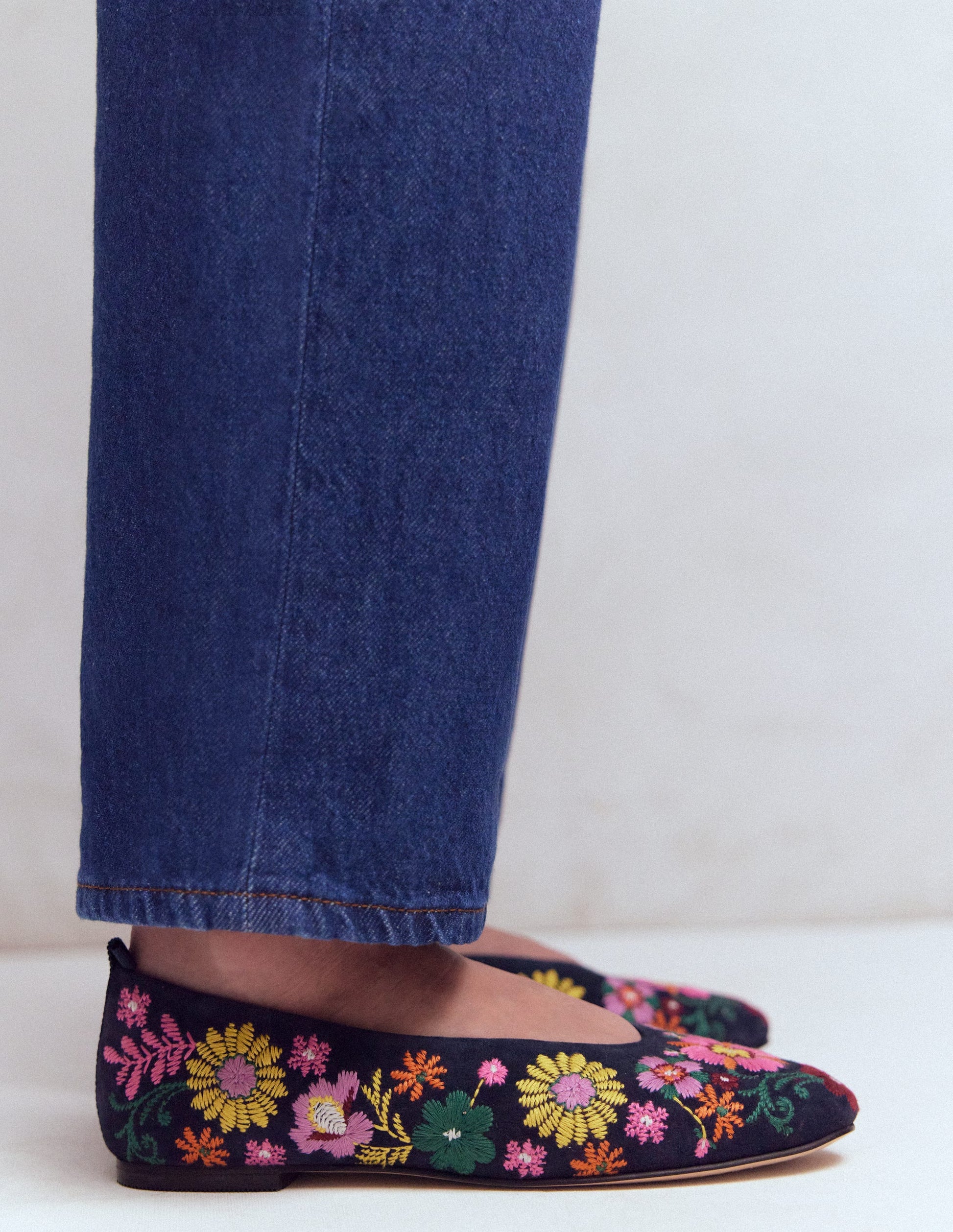 High Cut Ballet Flats-Navy/Embroidery-2