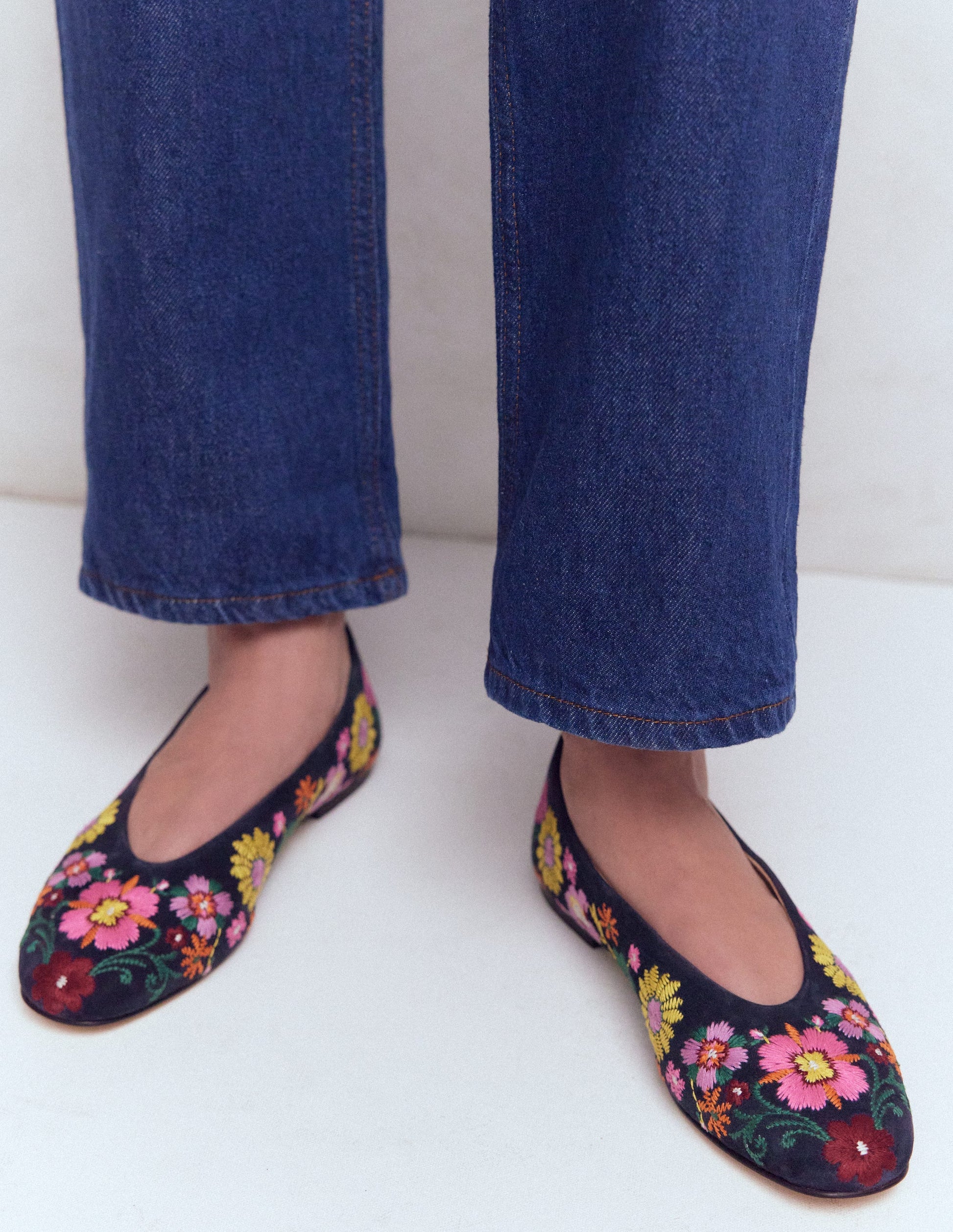 High Cut Ballet Flats-Navy/Embroidery-3