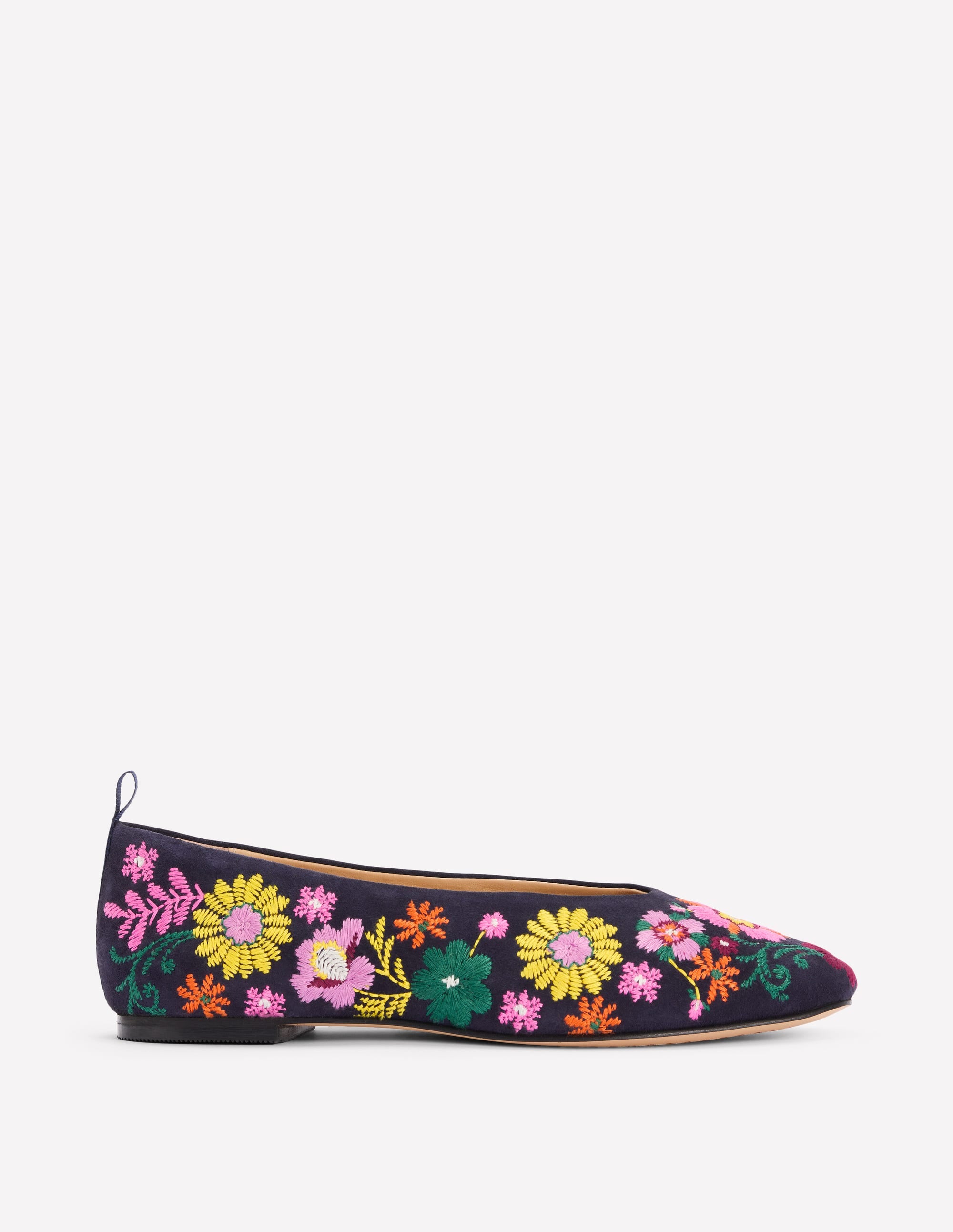 High Cut Ballet Flats-Navy/Embroidery - Image 1