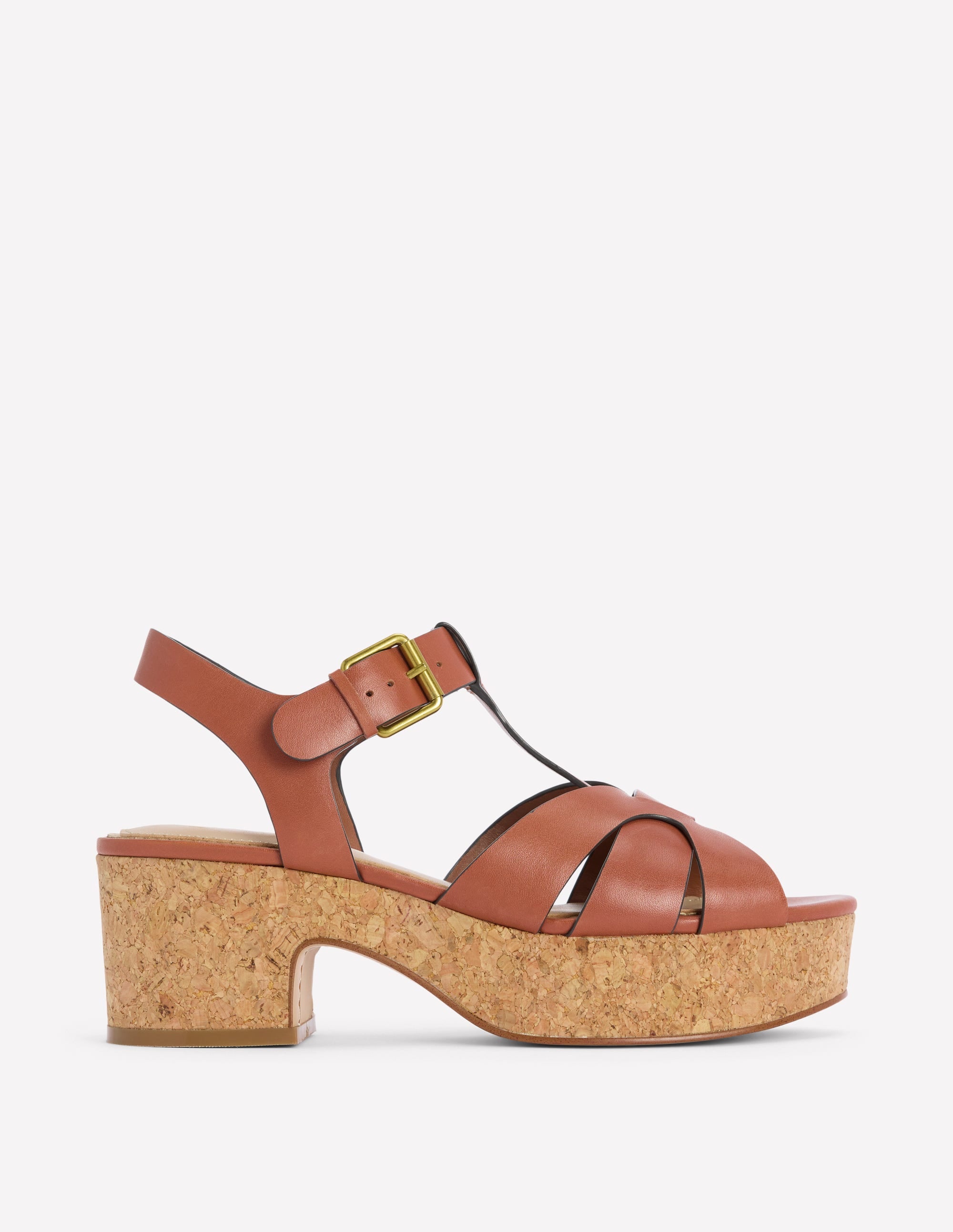 T-bar Wedge Sandals-Tan - Image 1
