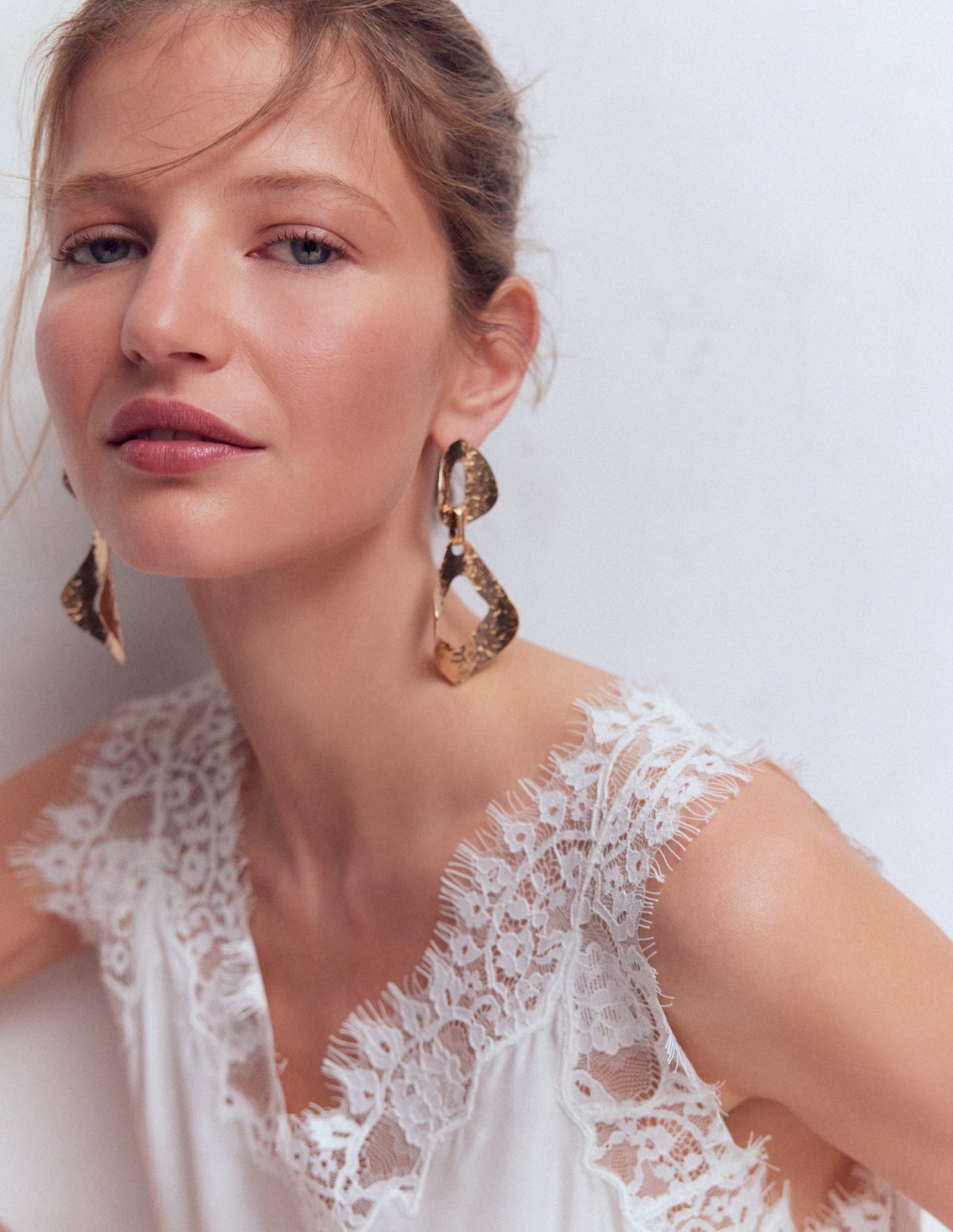 Hammered Double Earrings-Gold Colour