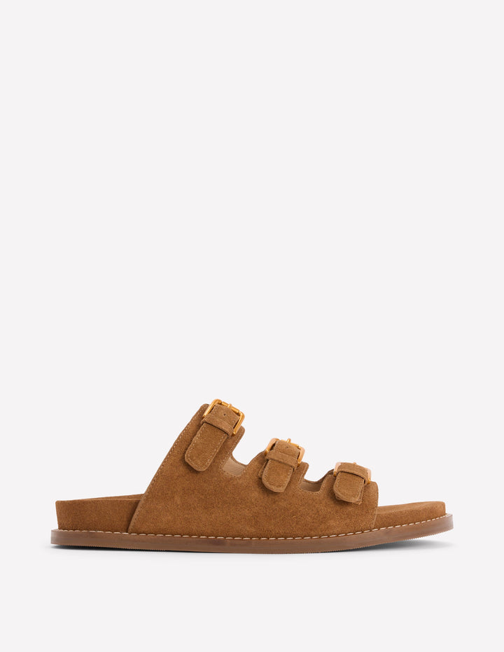 Triple Strap Footbed Sandal-Tan