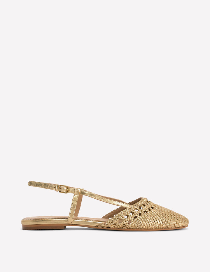 Woven Slingback Flats-Gold