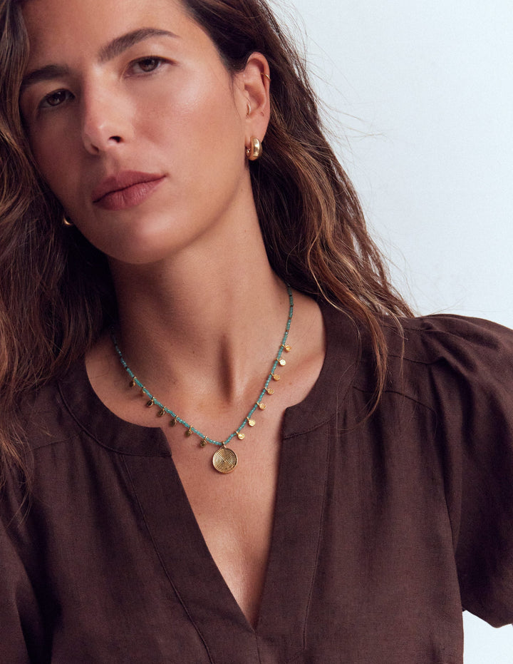 Short Bead Strand Necklace-Blue