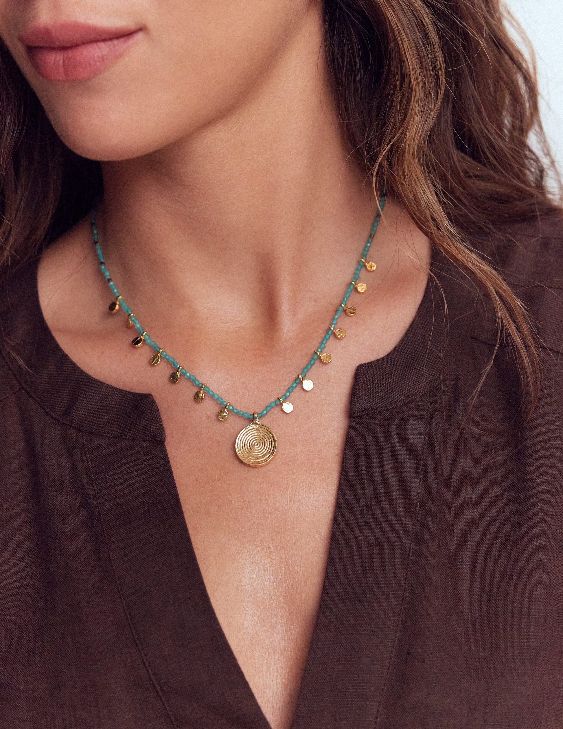 Short Bead Strand Necklace-Blue-2