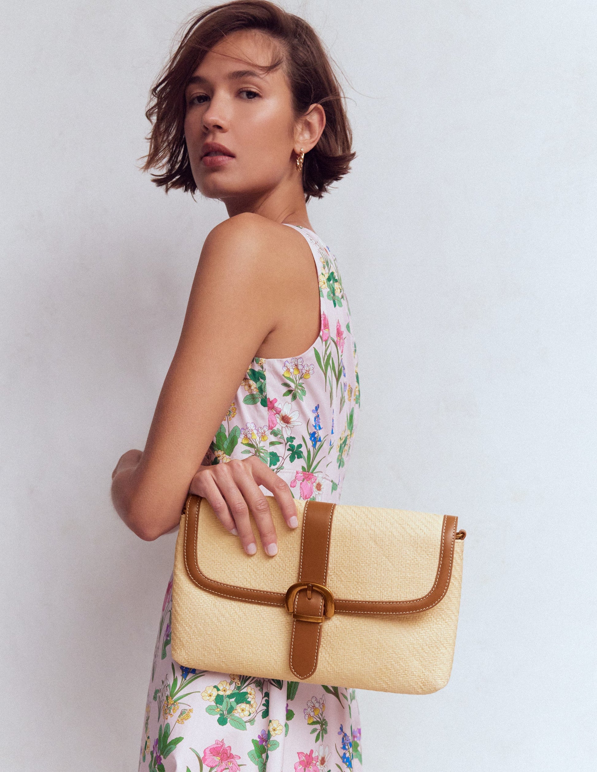 Buckle Crossbody Bag-Natural Raffia-1