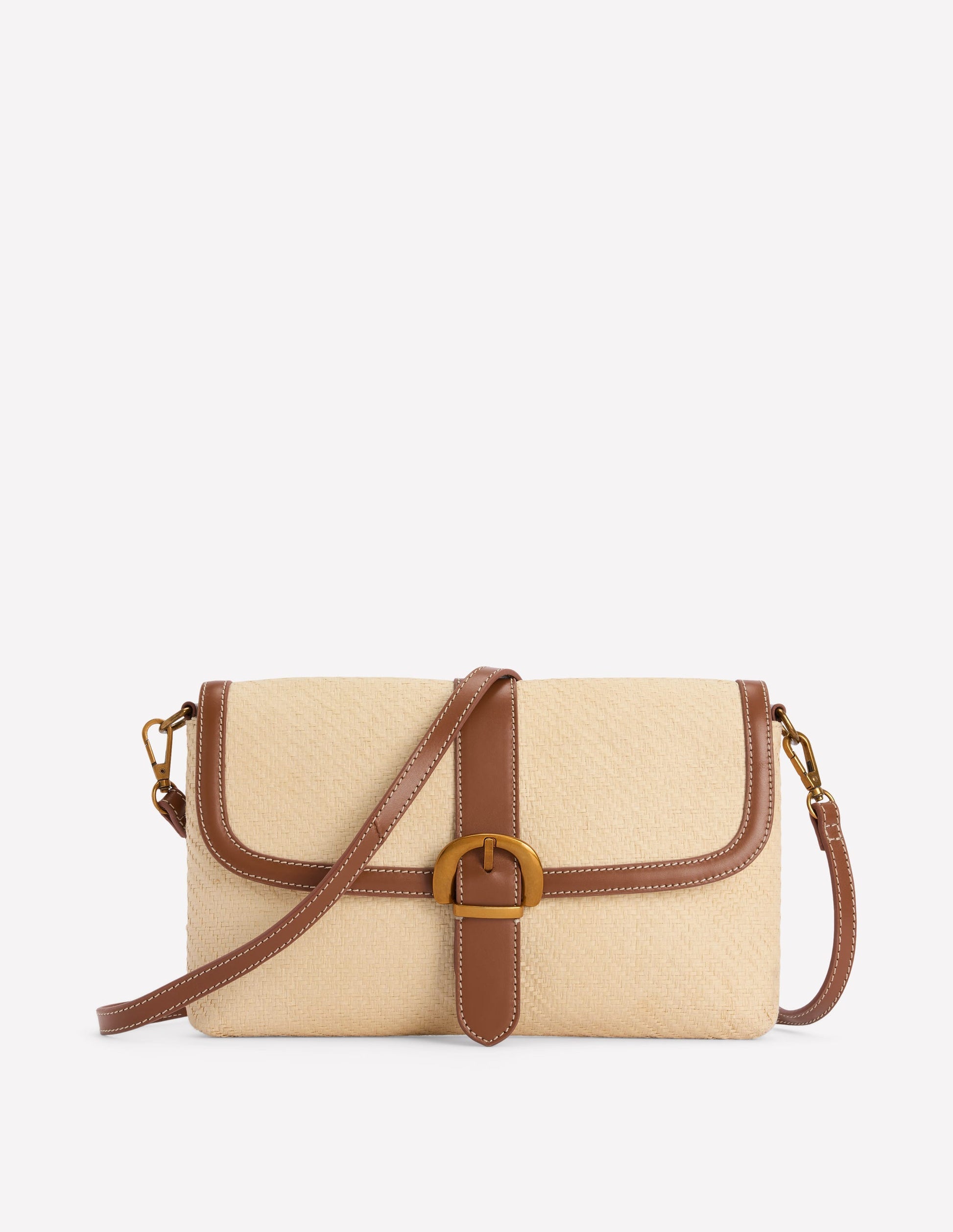Buckle Crossbody Bag-Natural Raffia-2