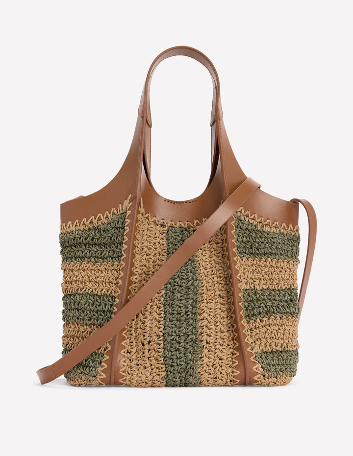 Mini Straw Tote-Khaki/Natural Stripe
