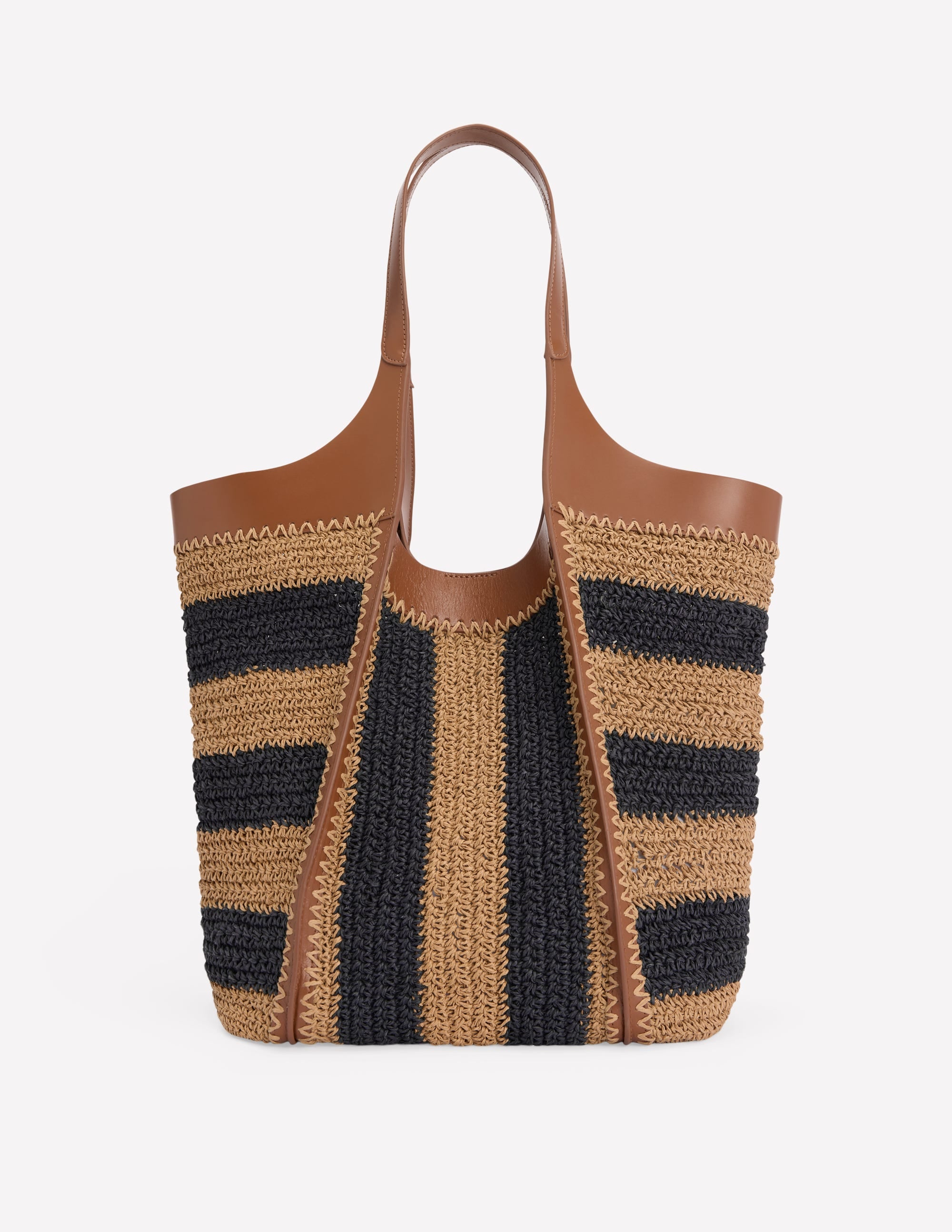 Straw Tote-Navy/Natural Stripe - Image 1