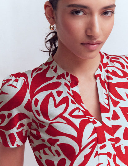 Naomi Short Jersey Dress-Merida Red, Leafy Cascade Mono-2