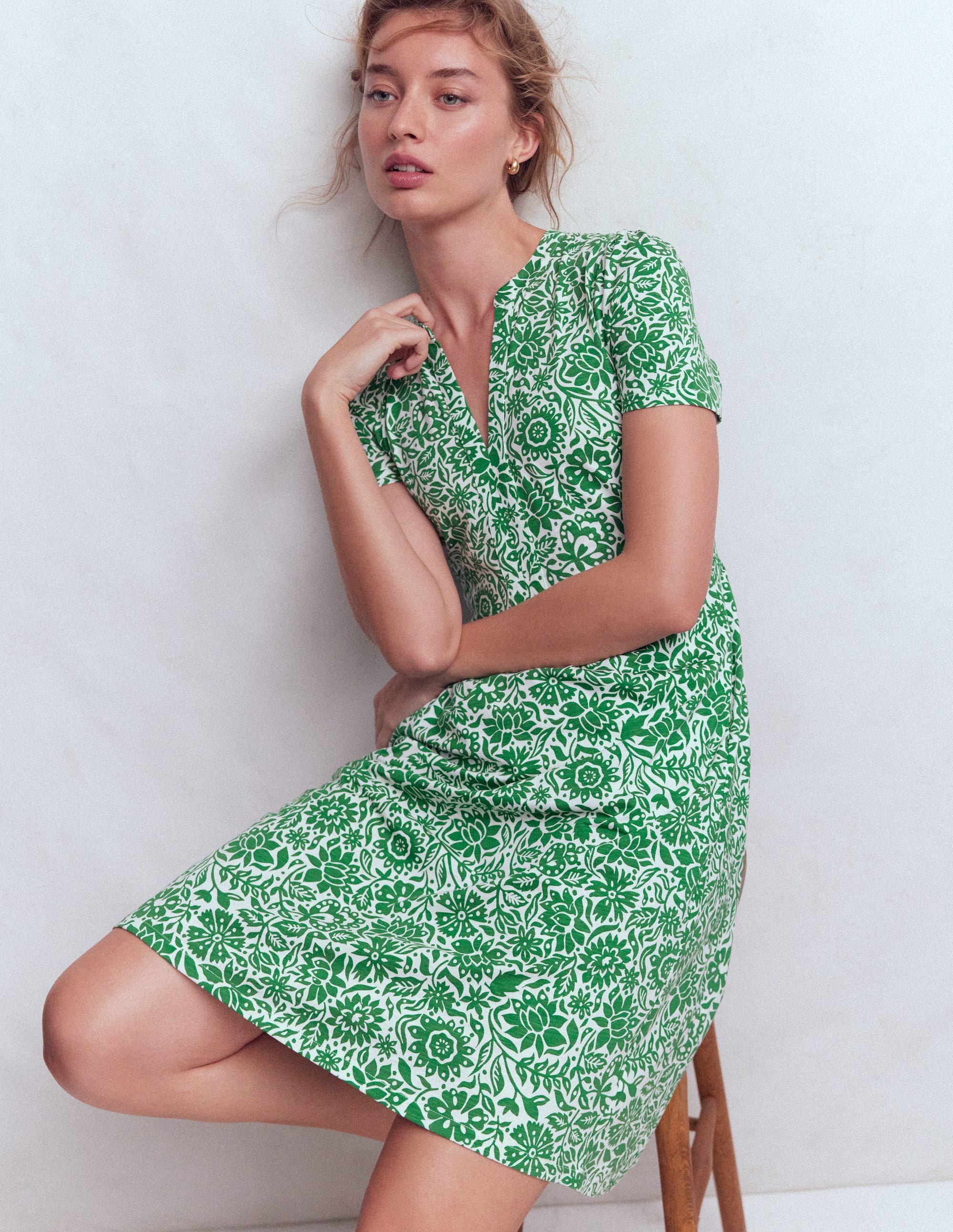 Naomi Short Sleeve Dress-Fresh Green, Meadow Scatter - Image 1