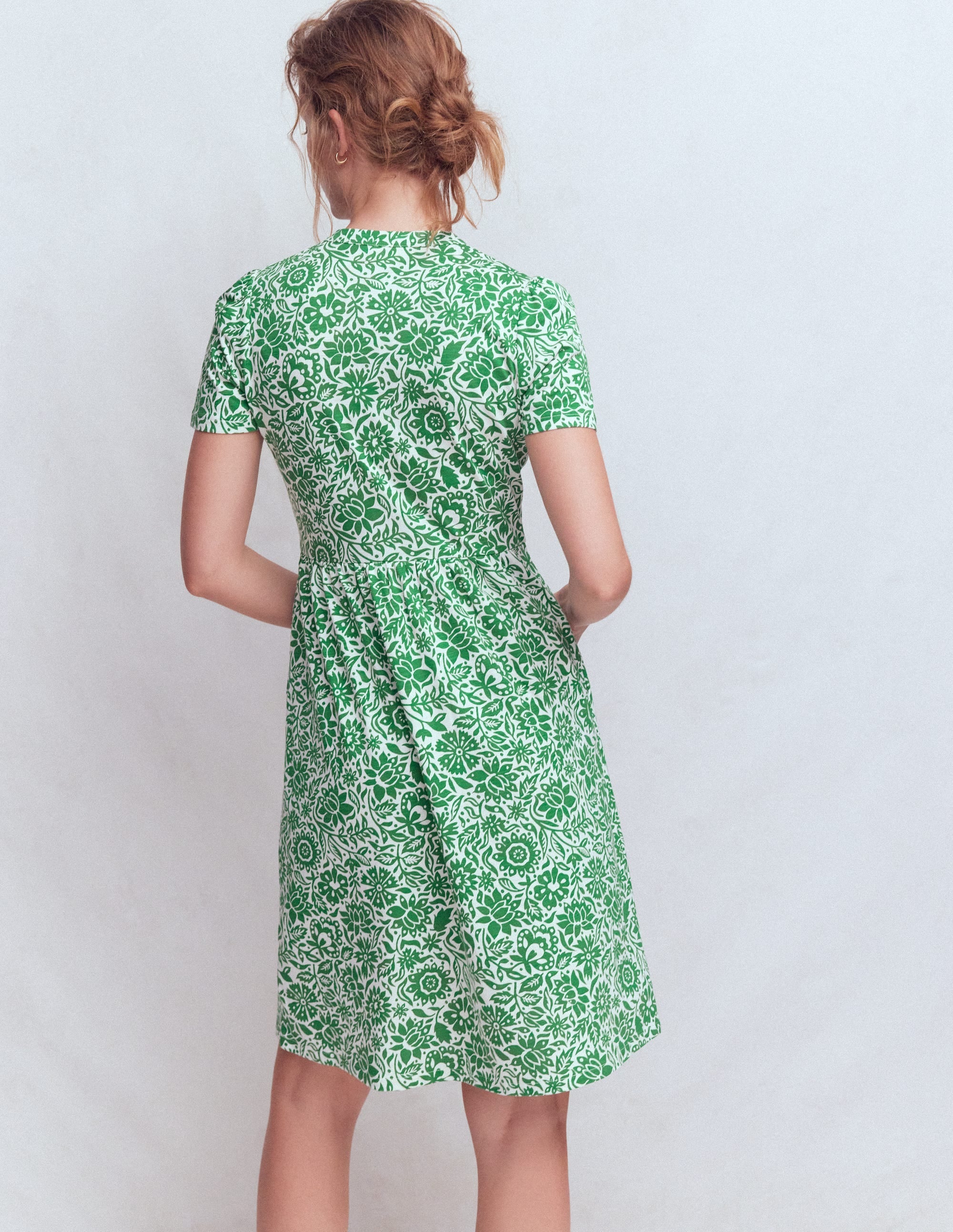 Naomi Short Sleeve Dress-Fresh Green, Meadow Scatter - Image 3