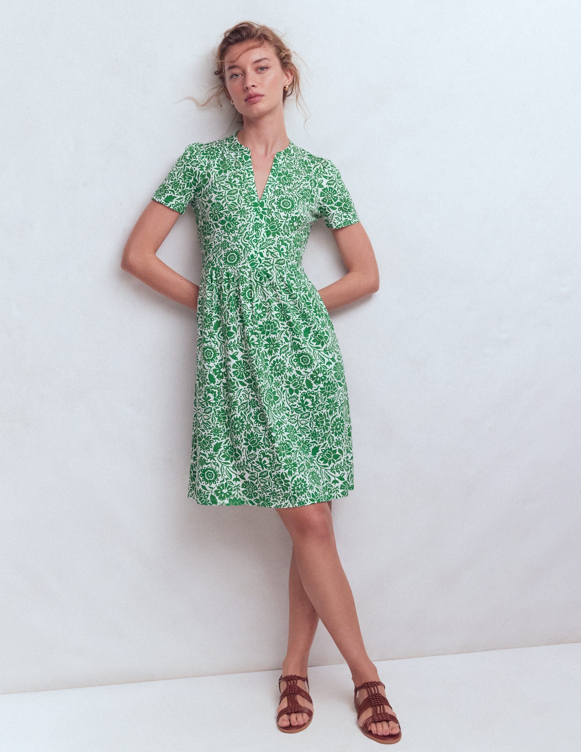 Naomi Short Sleeve Dress-Fresh Green, Meadow Scatter - Image 4