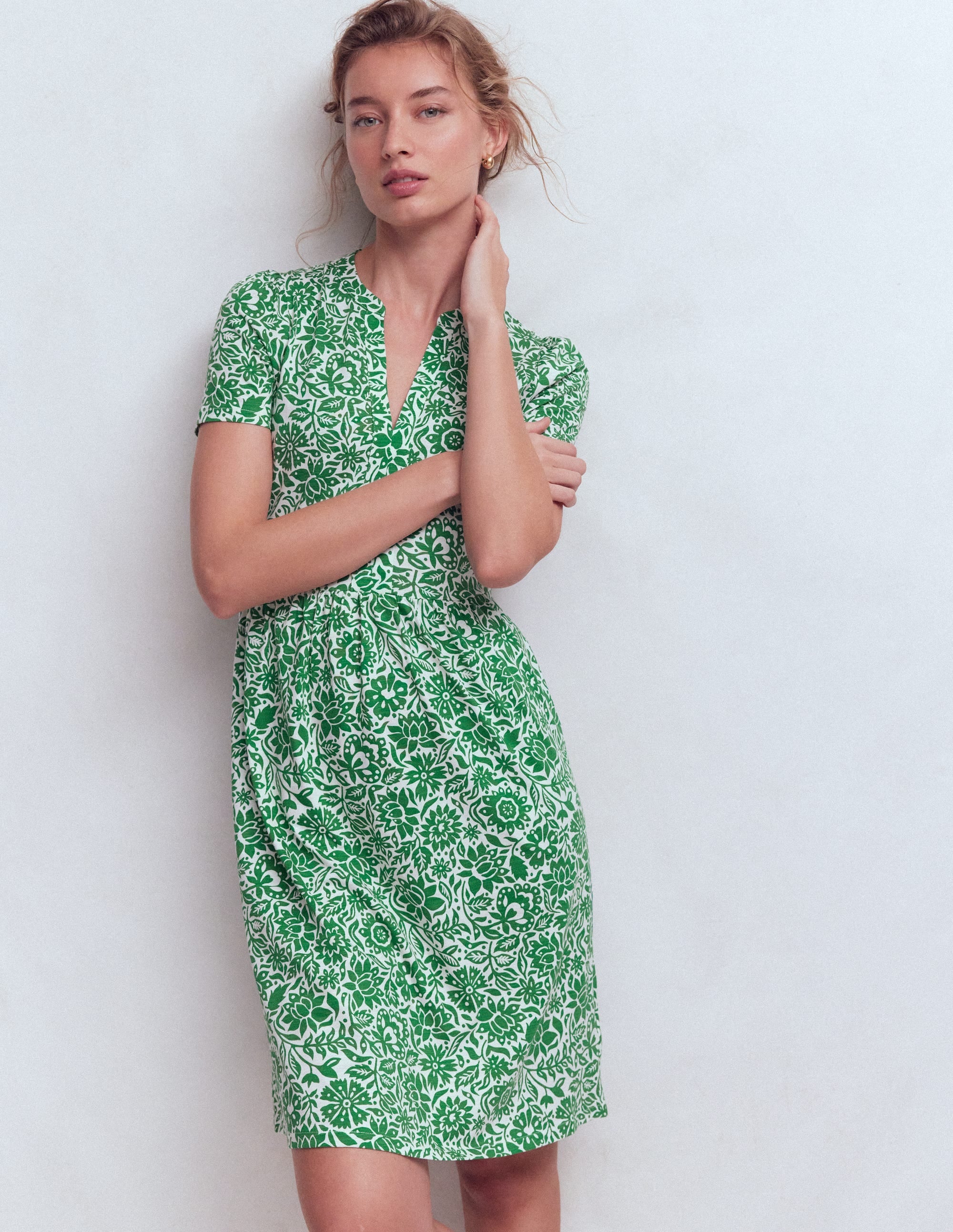 Naomi Short Sleeve Dress-Fresh Green, Meadow Scatter - Image 5