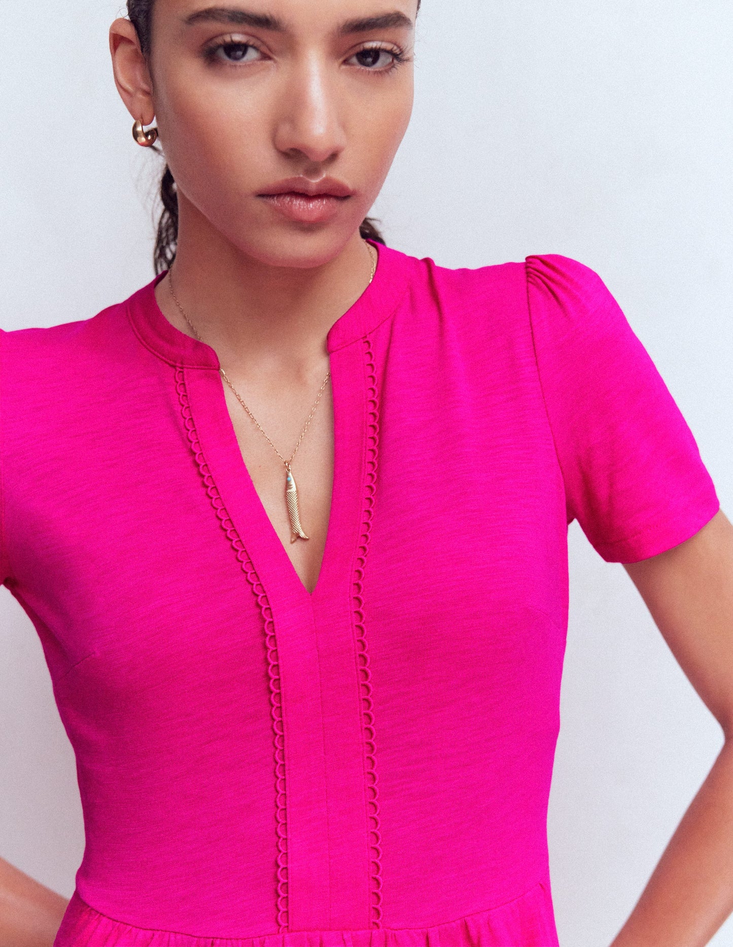 Naomi Short Jersey Dress-Pink Peony