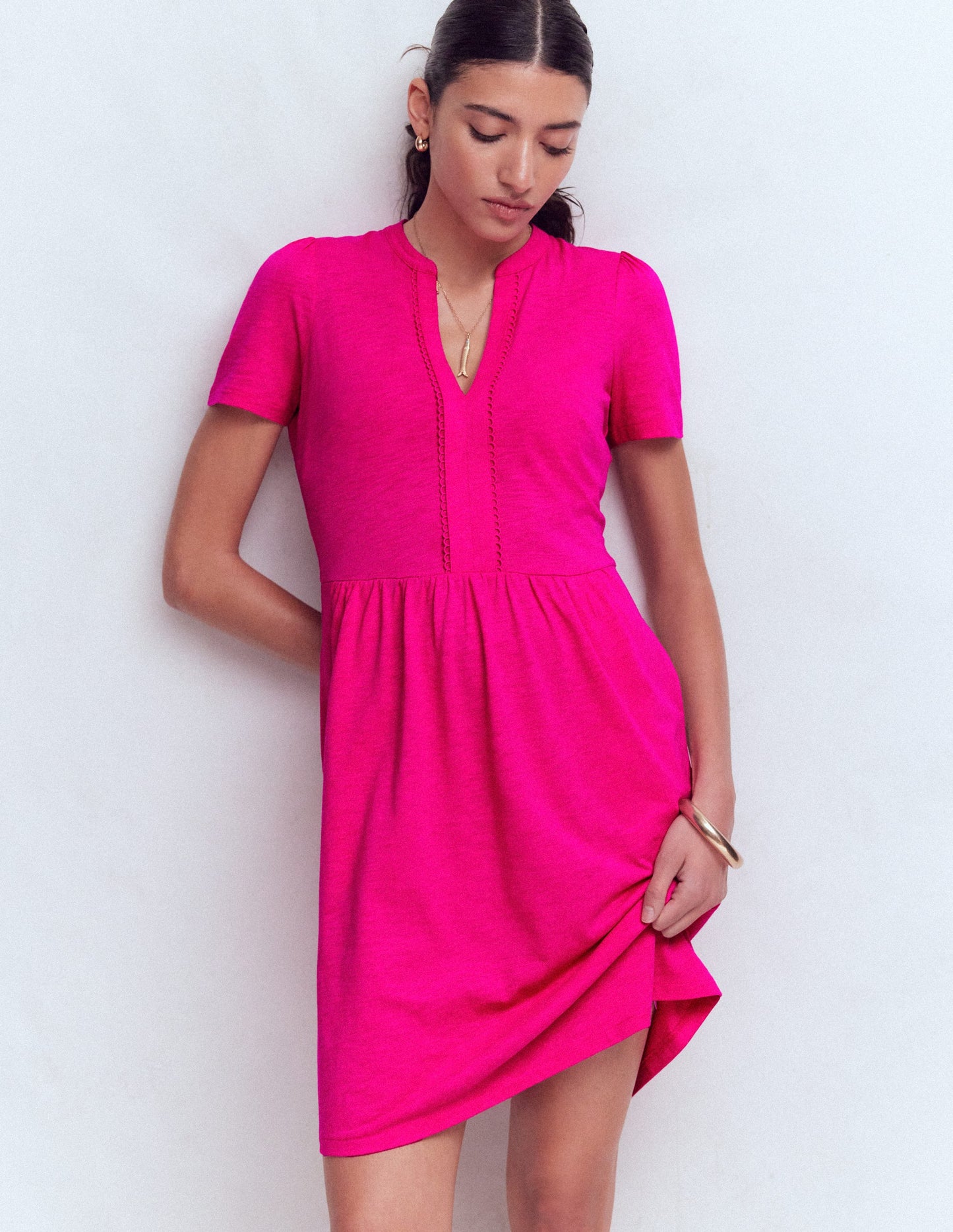 Naomi Short Jersey Dress-Pink Peony