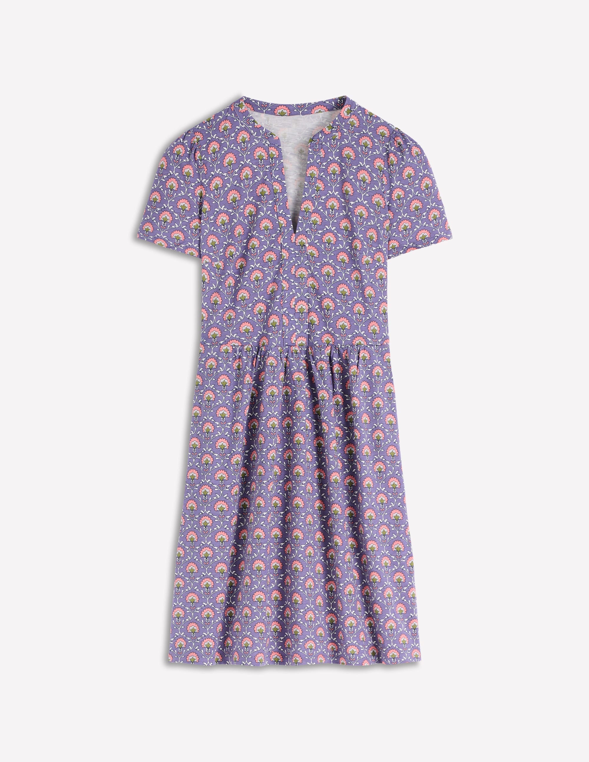 Naomi Short Sleeve Dress-Purple Thistle, Flower Lattice - Image 5