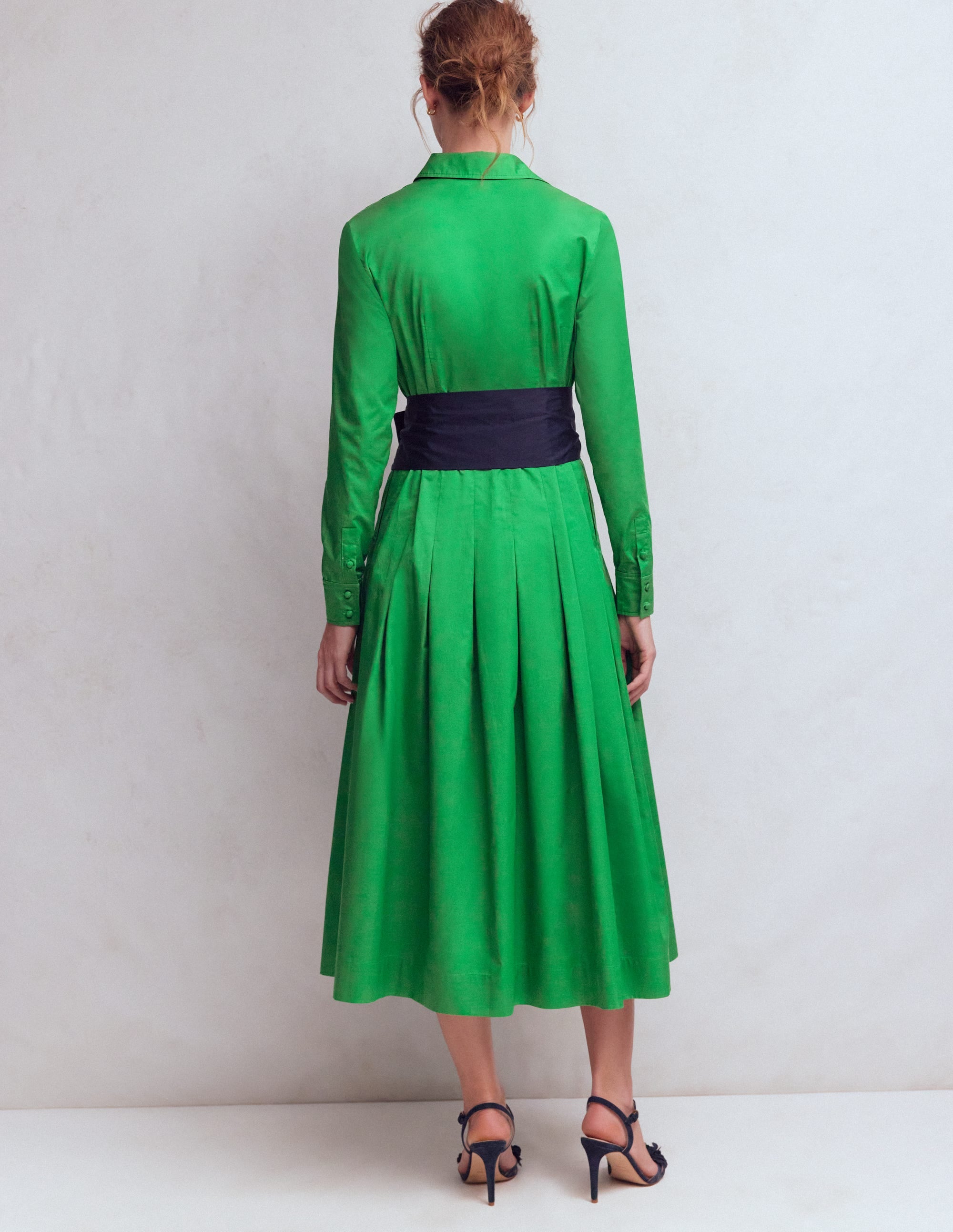 Maxi Pleated Bow Dress-Green Navy - Image 3