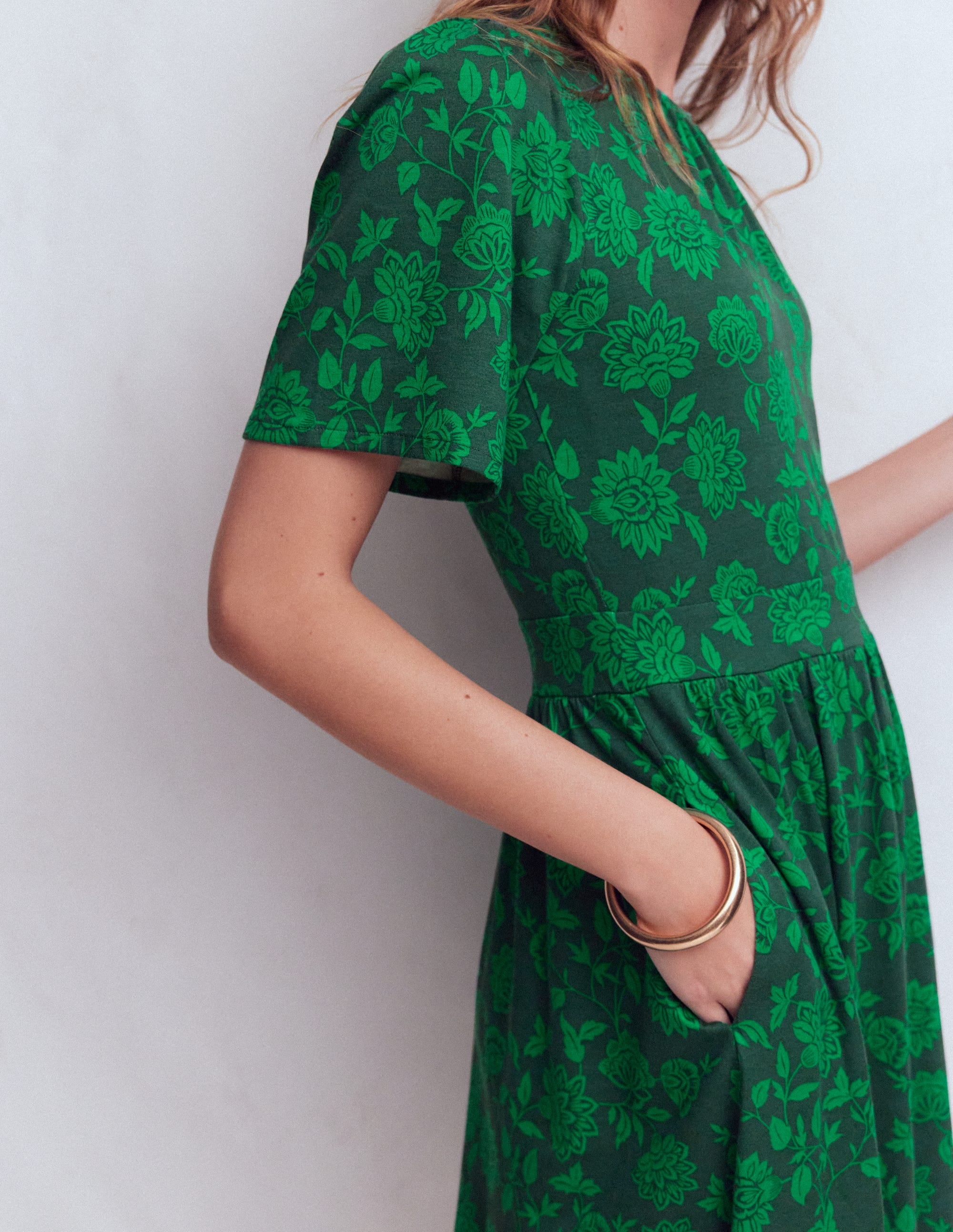 Louisa Short Jersey Dress-Midnight Teal, Floral Frenzy - Image 2