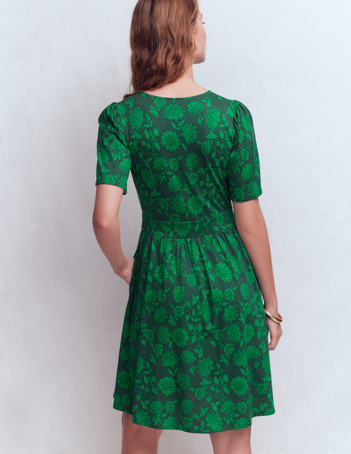 Louisa Short Jersey Dress-Midnight Teal, Floral Frenzy - Image 3