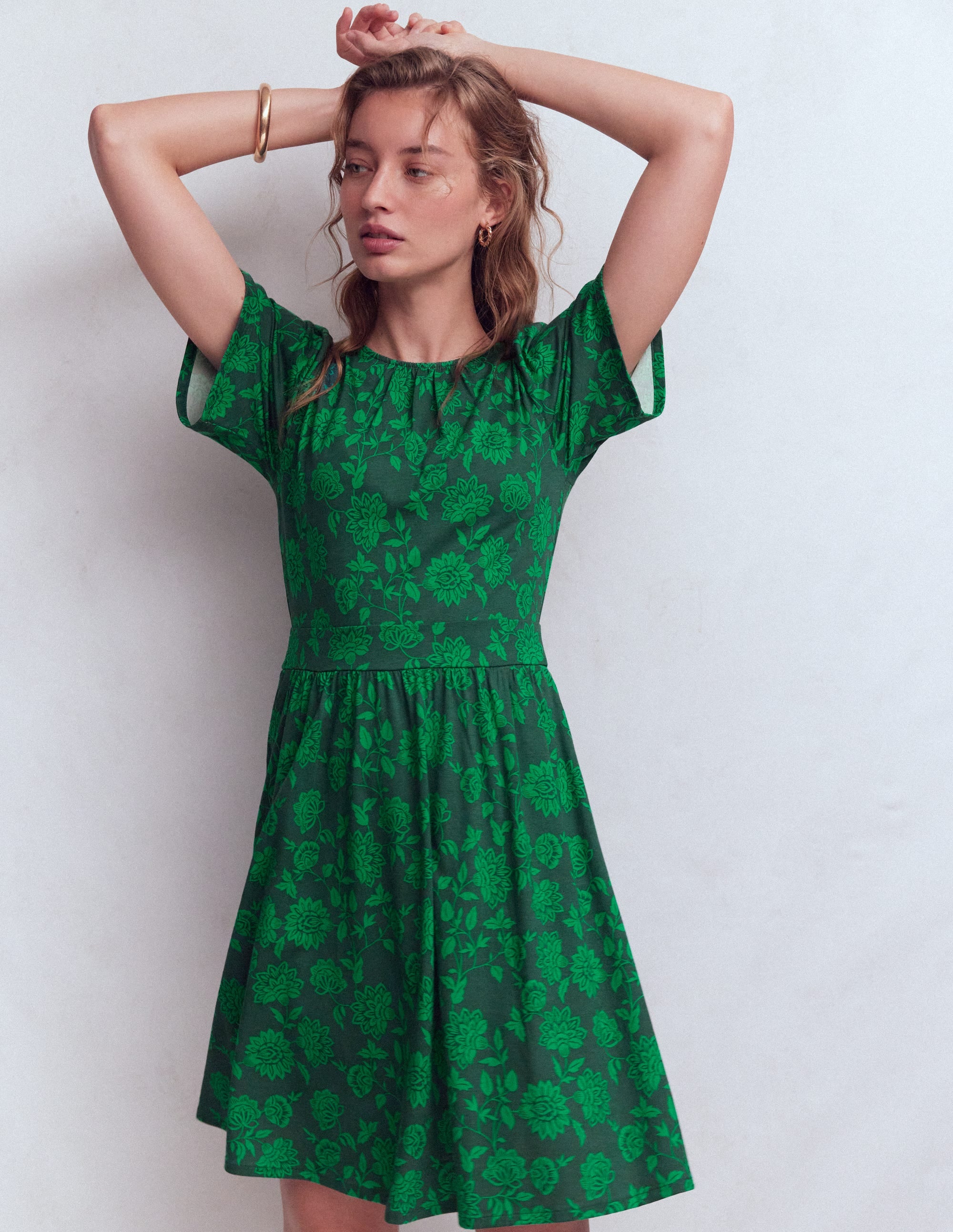 Louisa Short Jersey Dress-Midnight Teal, Floral Frenzy - Image 4