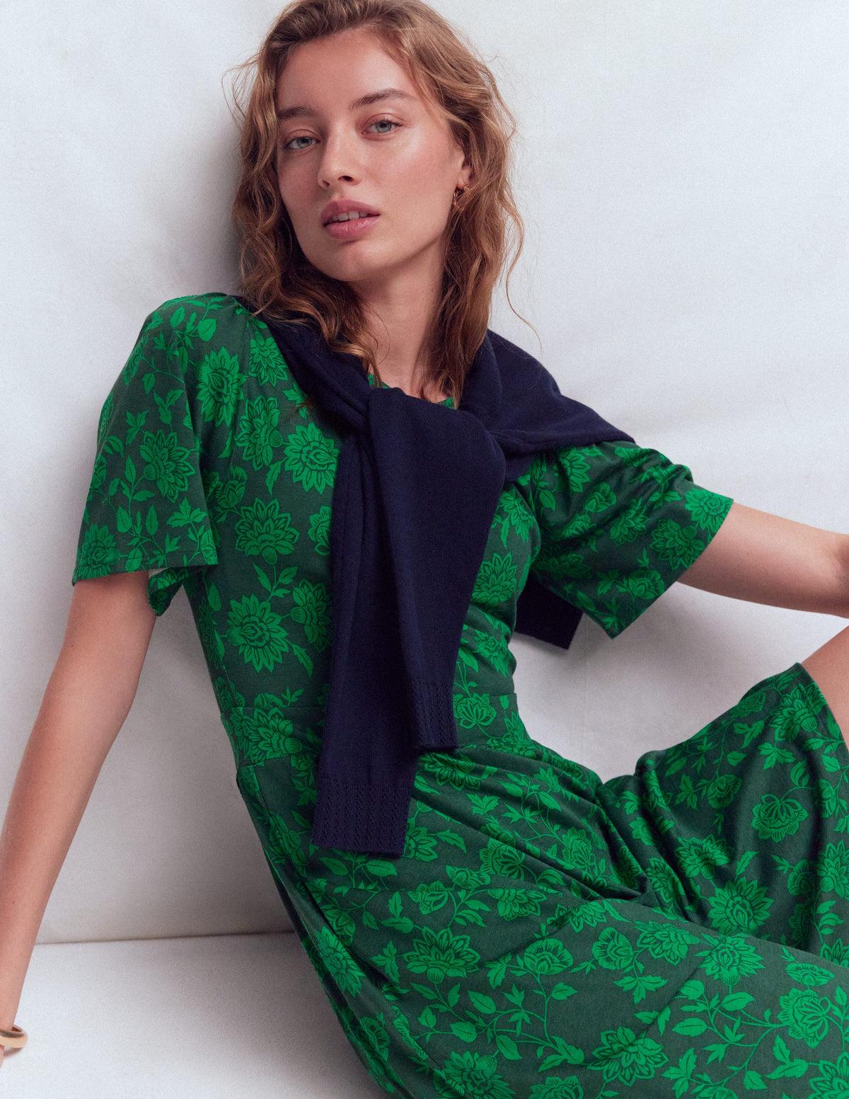 Louisa Short Jersey Dress-Midnight Teal, Floral Frenzy - Image 5