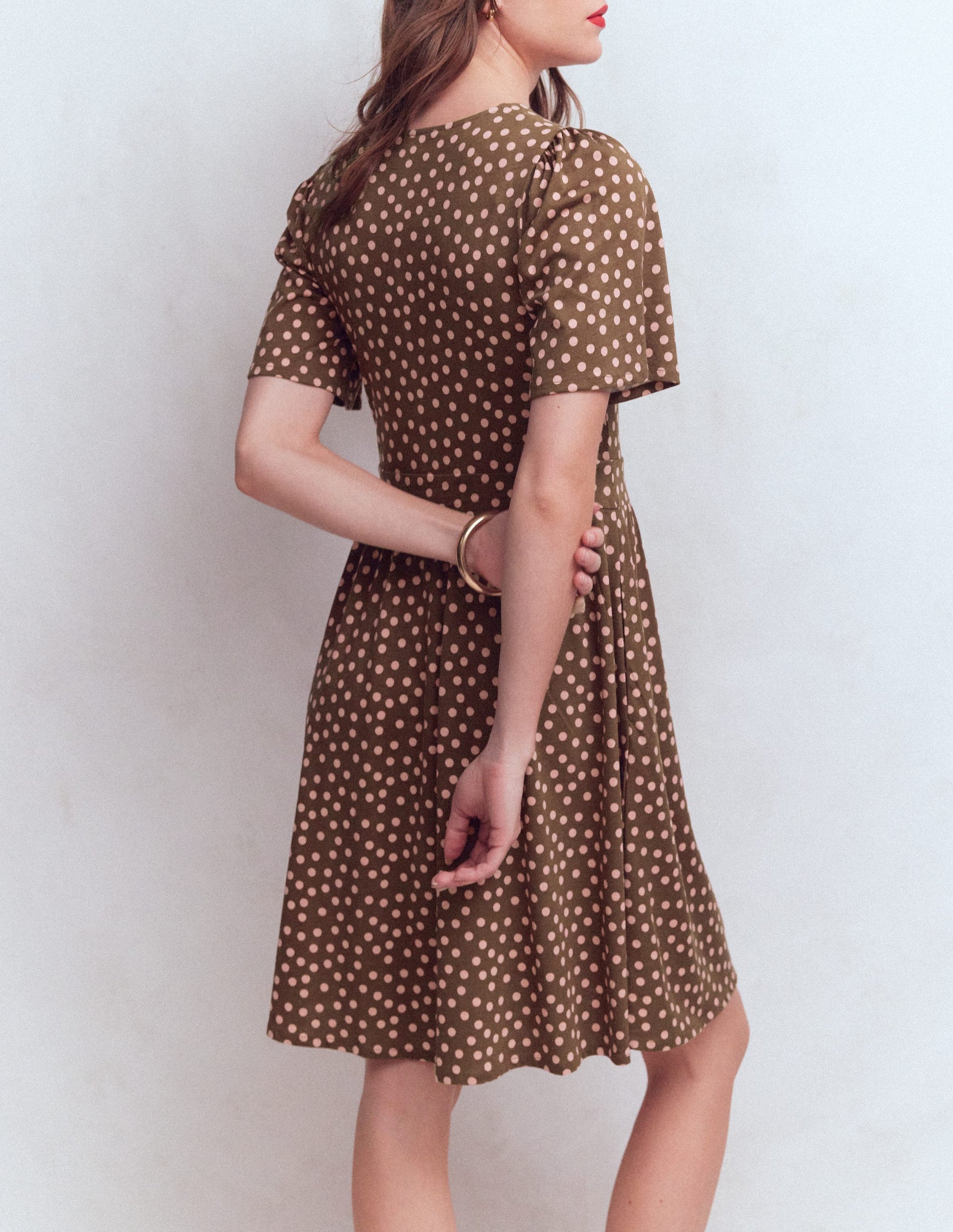 Louisa Short Jersey Dress-Raw Umber, Painted Dot-3
