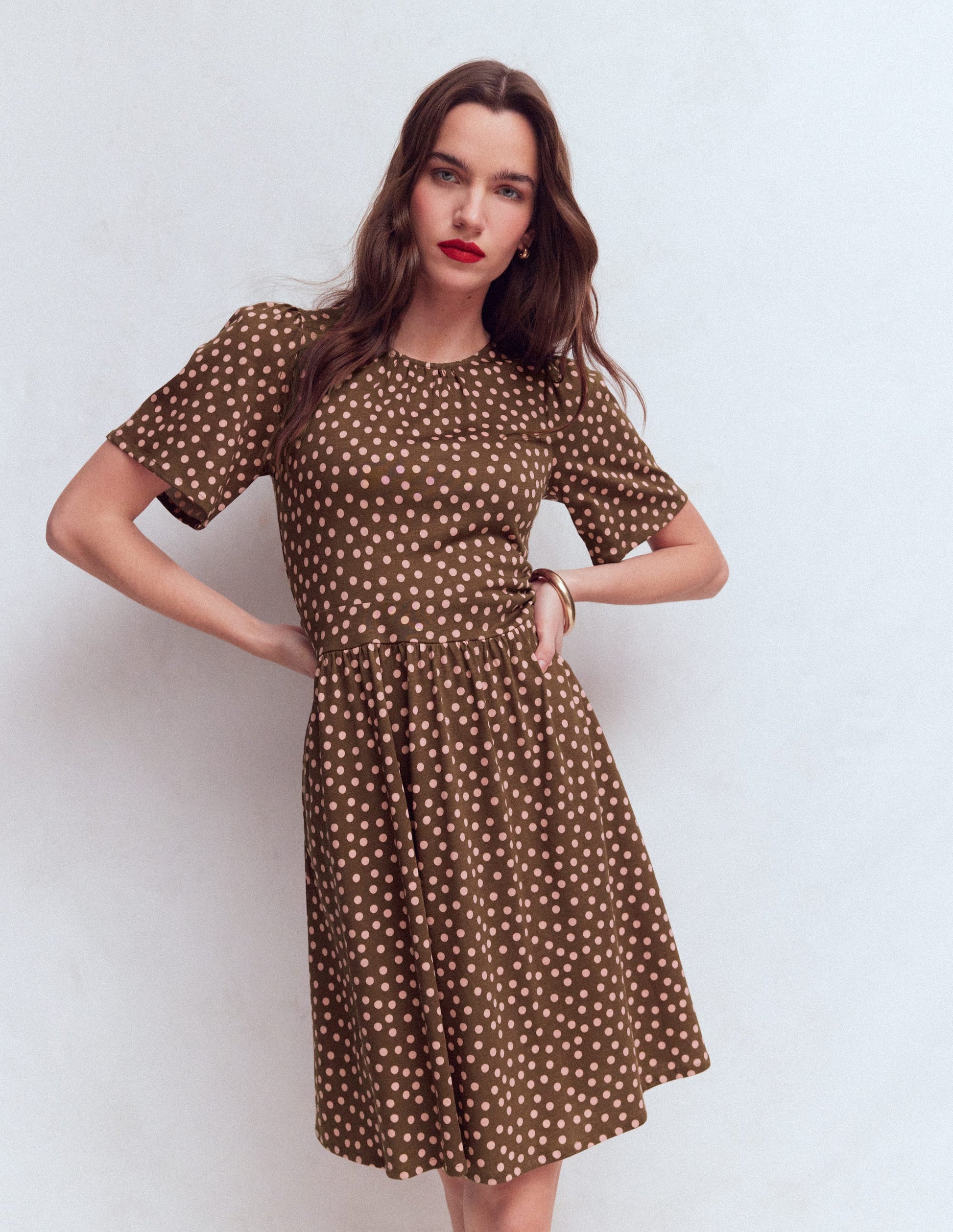 Louisa Short Jersey Dress-Raw Umber, Painted Dot-4
