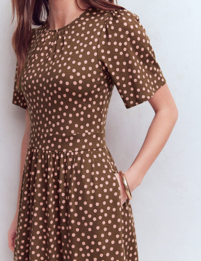 Louisa Short Jersey Dress-Raw Umber, Painted Dot-5