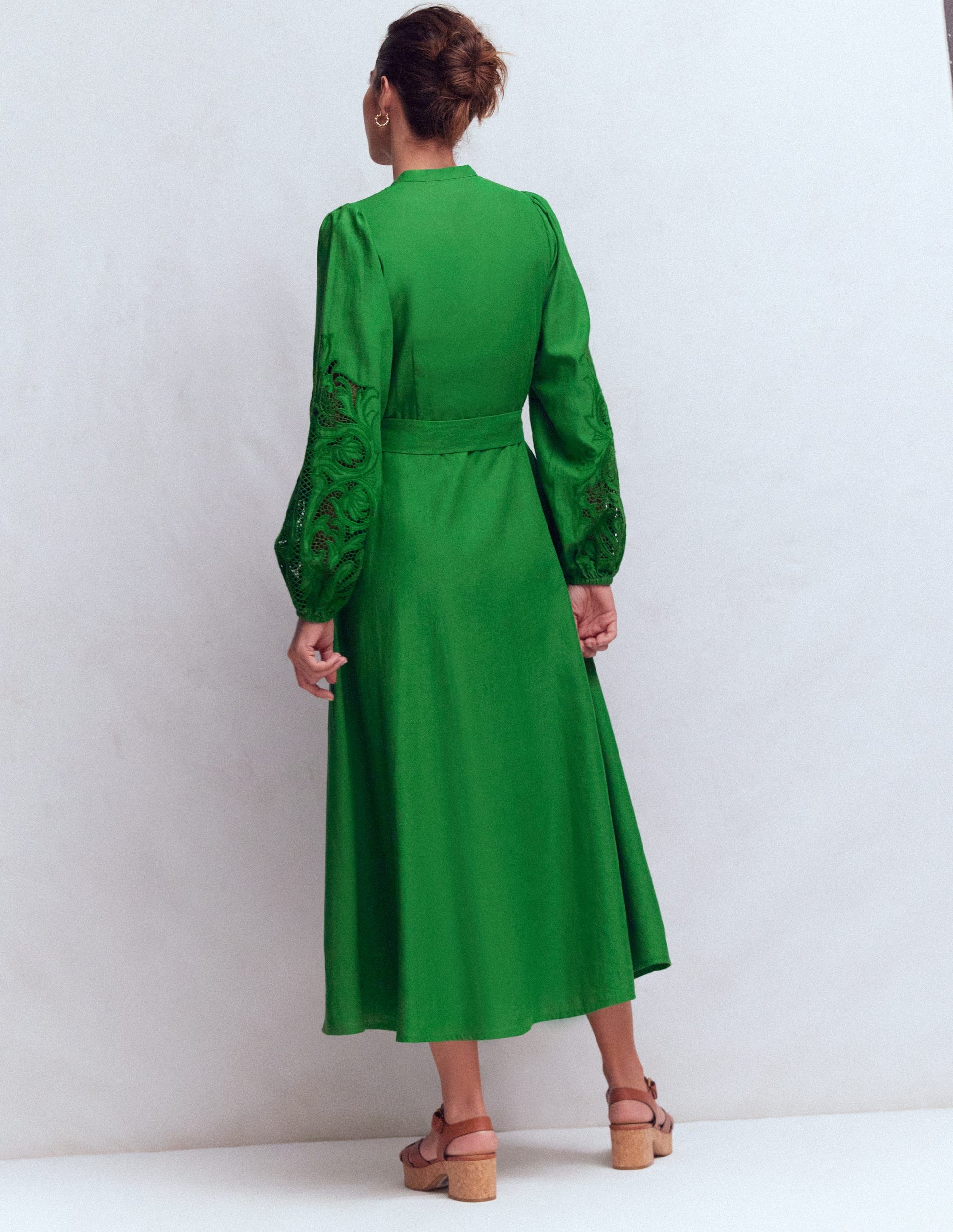Mae Linen Blend Shirt Dress-Highland Green-3