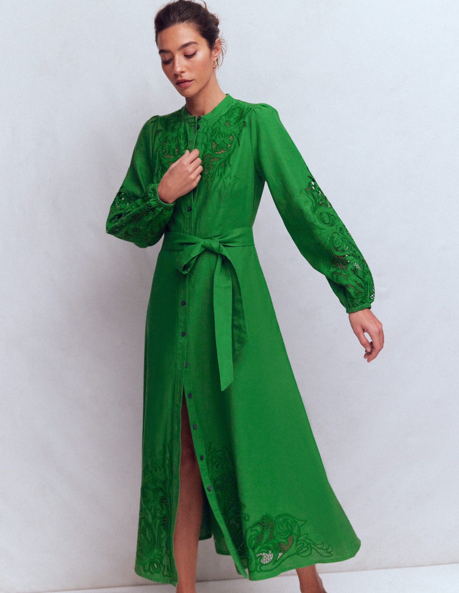 Mae Linen Blend Shirt Dress-Highland Green-4