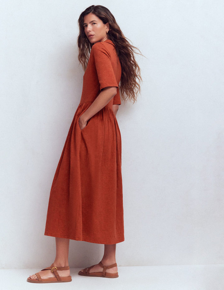 Aria Collared Jersey Dress-Burnt Orange